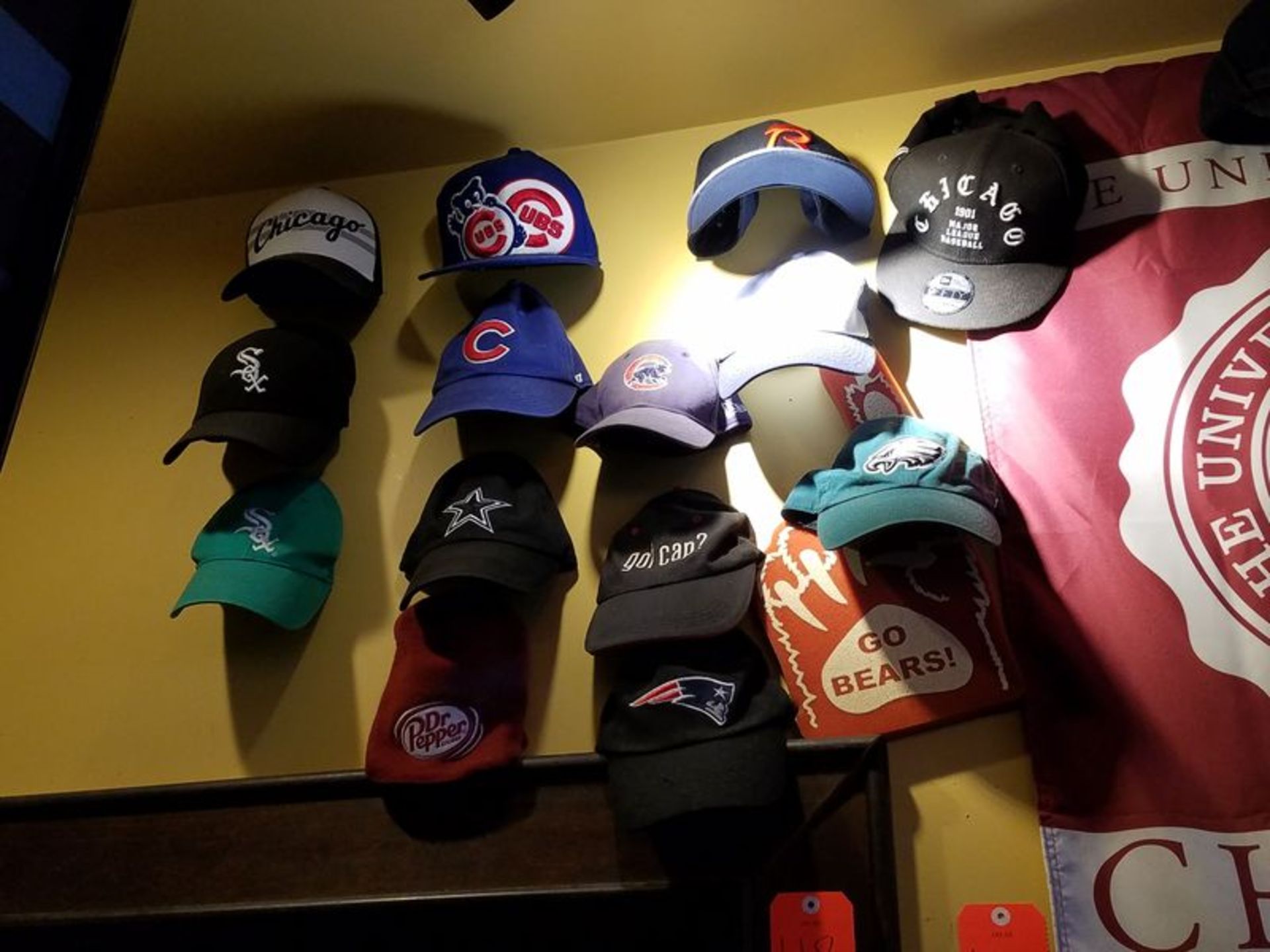 Lot - (15) Baseball Hats: Cubs, Sox, Bears, Patriots, Eagles, Etc.