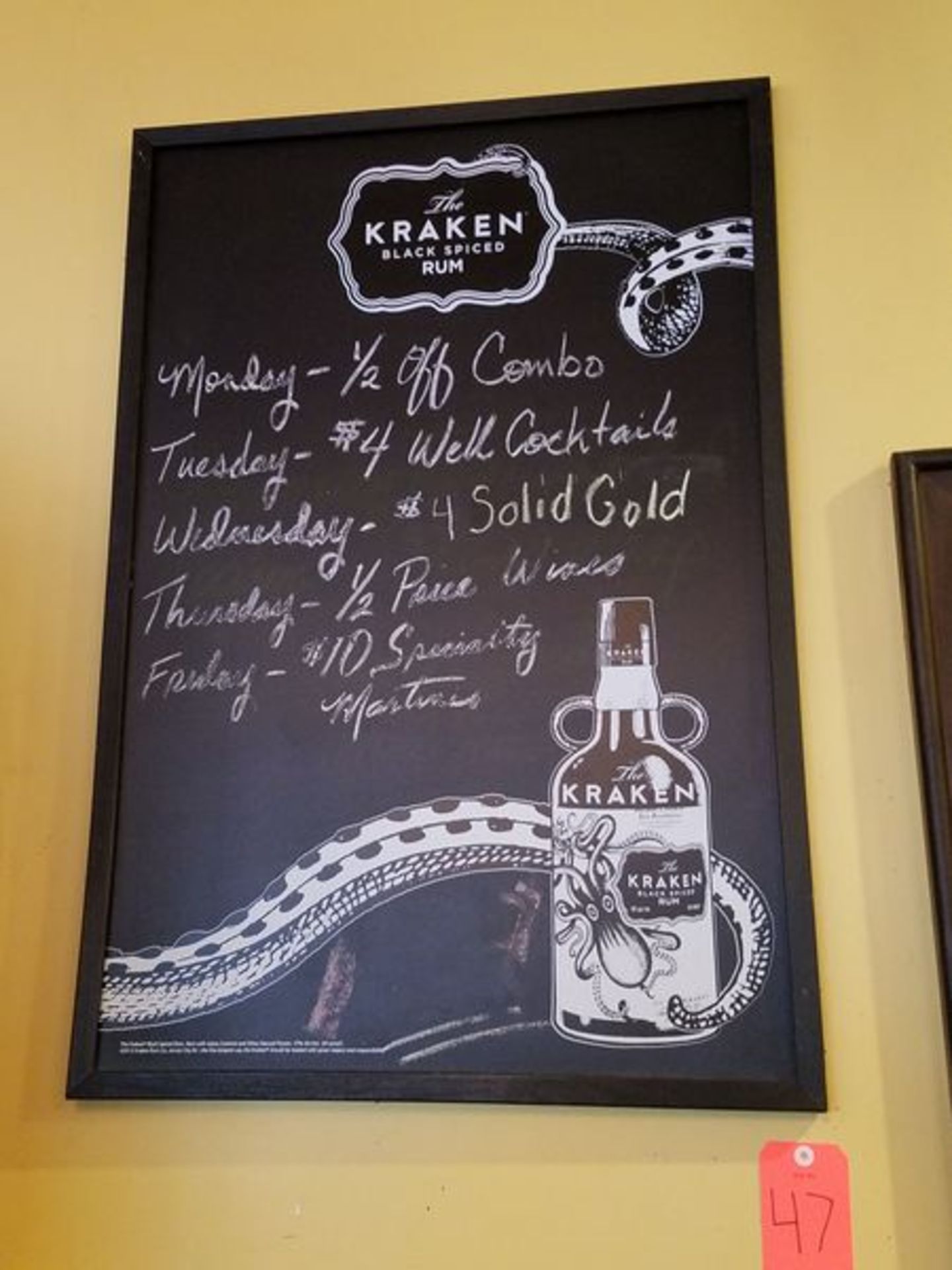 Lot - (1) Kraken Rum Chalk Board, and (1) Lord Calvert Sign