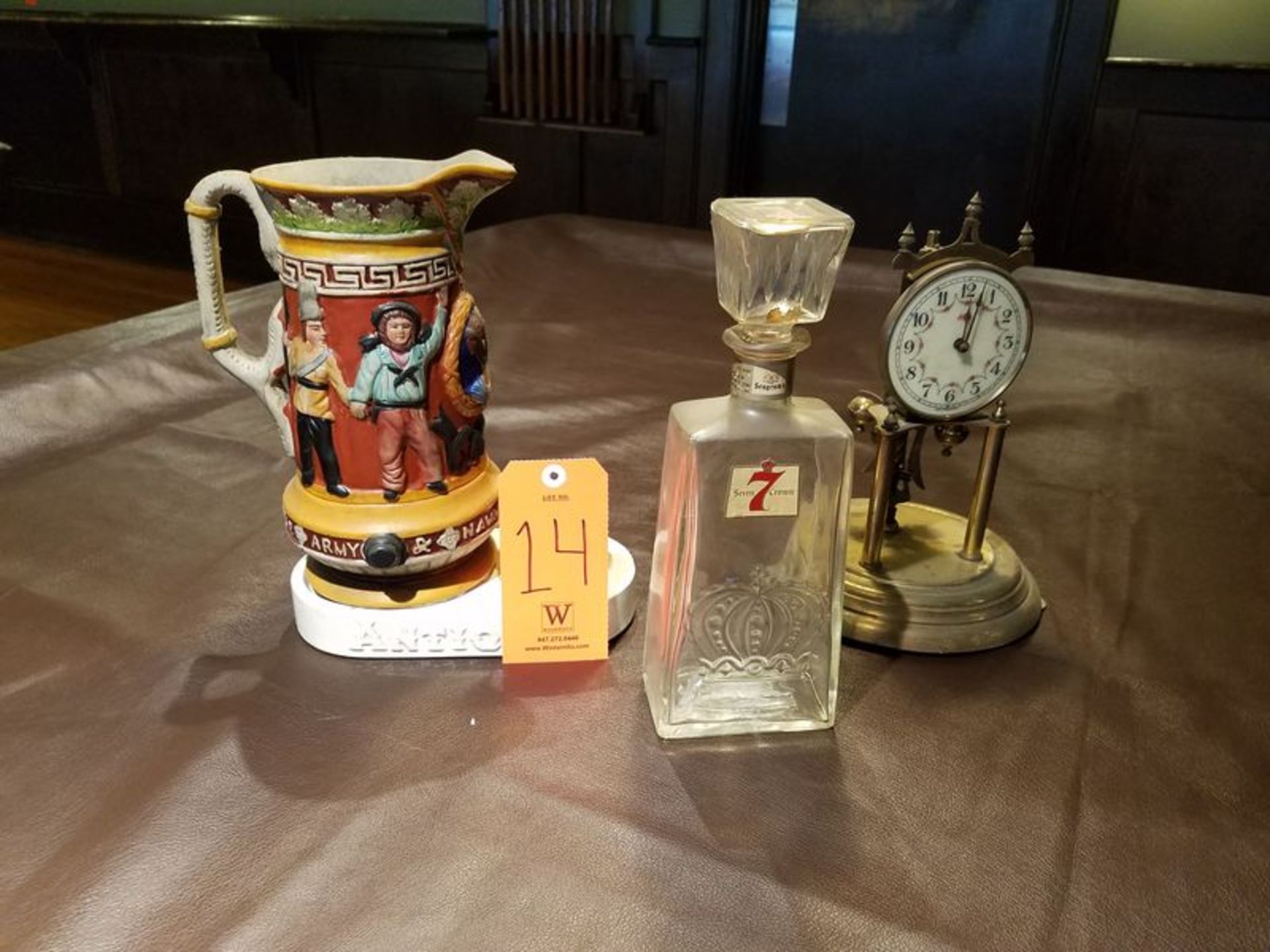 Lot - Seven Crown Bottle, Clock, Beer Stein