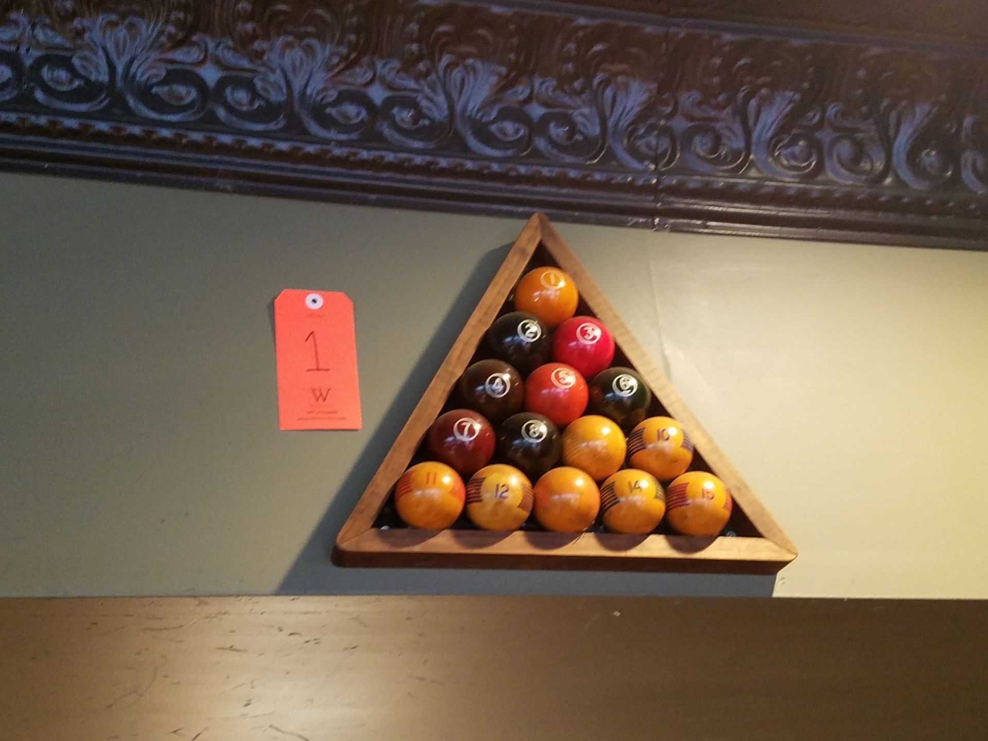 Antique Pool Balls & Rack Art Piece (Wall-Mounted)