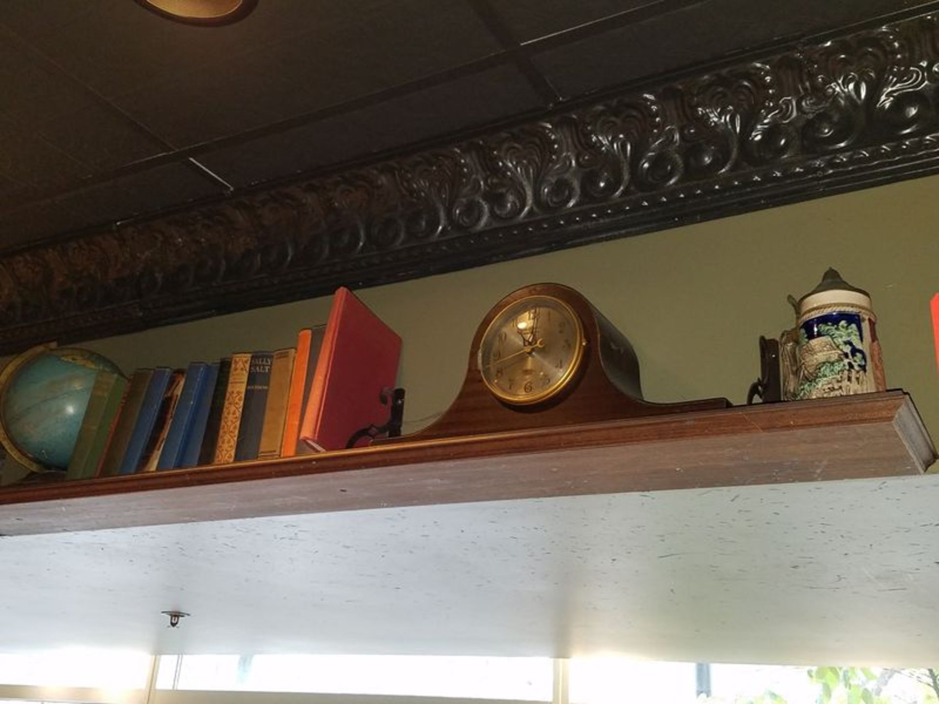 Lot - Globe, Books, Clock and Stein, with Shelf (Wall-Mounted)