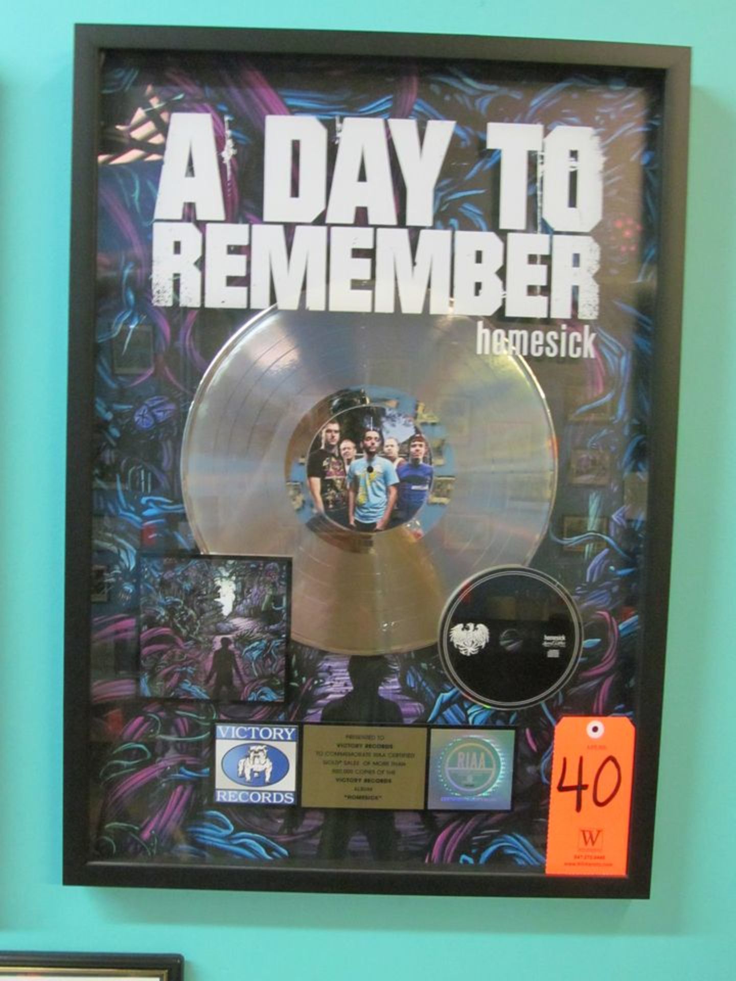 RIAA Certified Gold Record for the Album "Homesick" by A Day To Remember, to Commemorate Sales of