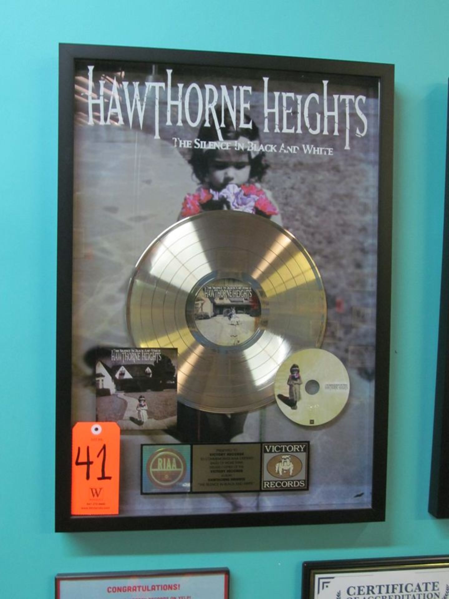 RIAA Certified Gold Record for the Album "The Silence in Black and White" by Hawthorne Heights, to