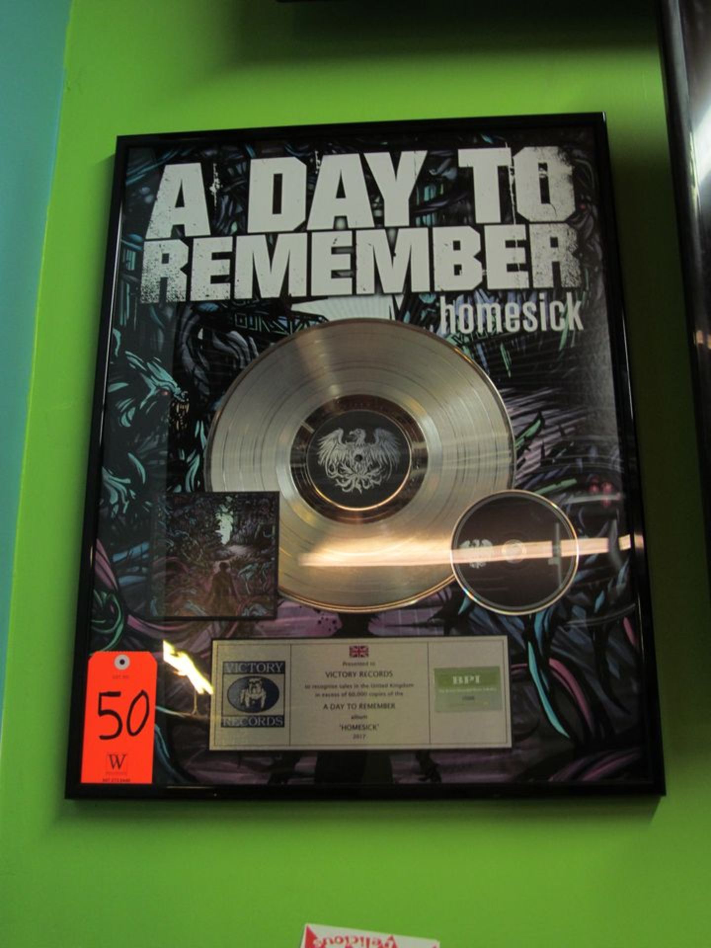 Gold Record for the Album, "Homesick" by A Day To Remember, Presented by BPI The British Recorded