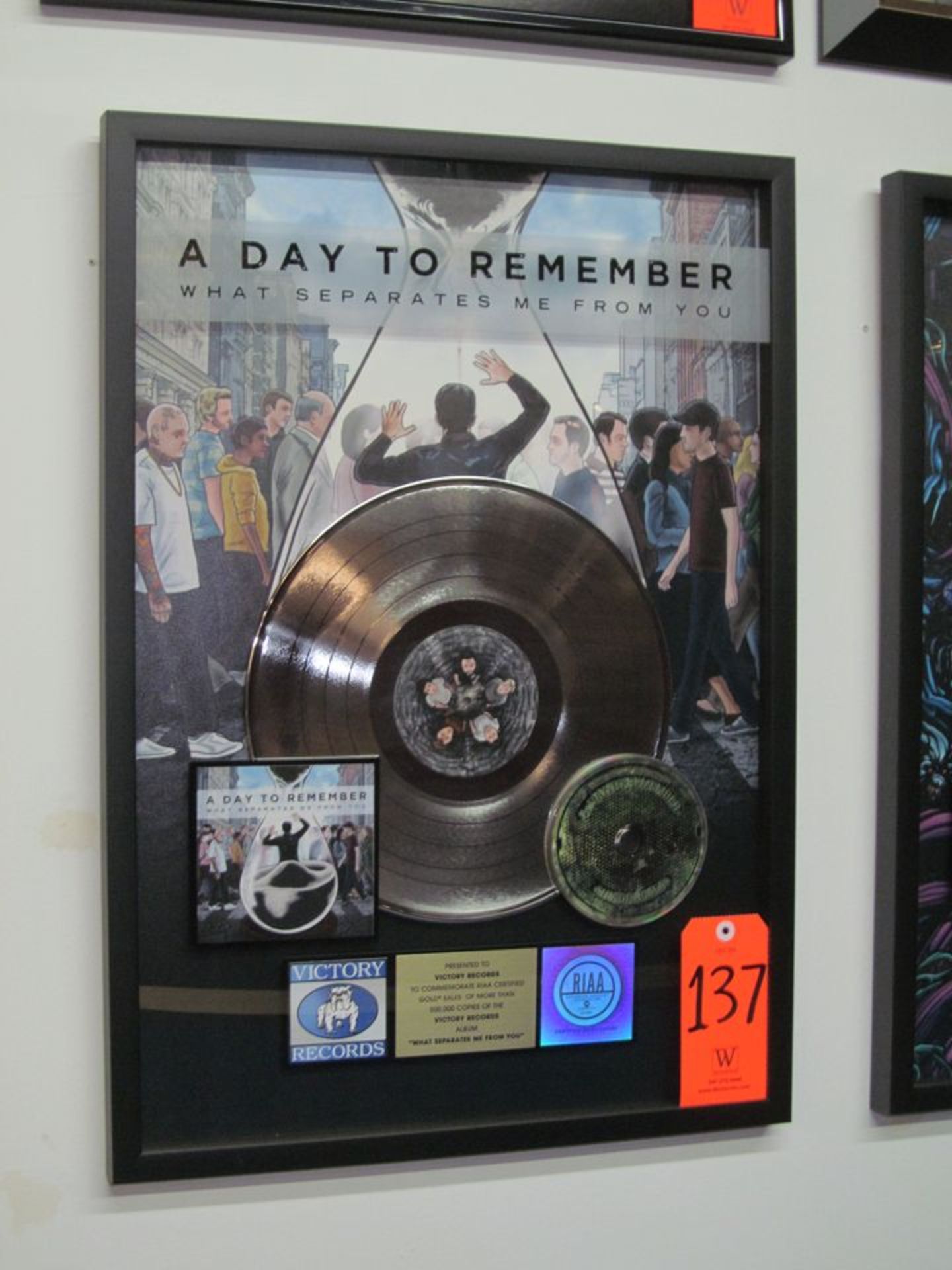 RIAA Certified Gold Record for the Album "What Separates Me From You" by A Day To Remember, to