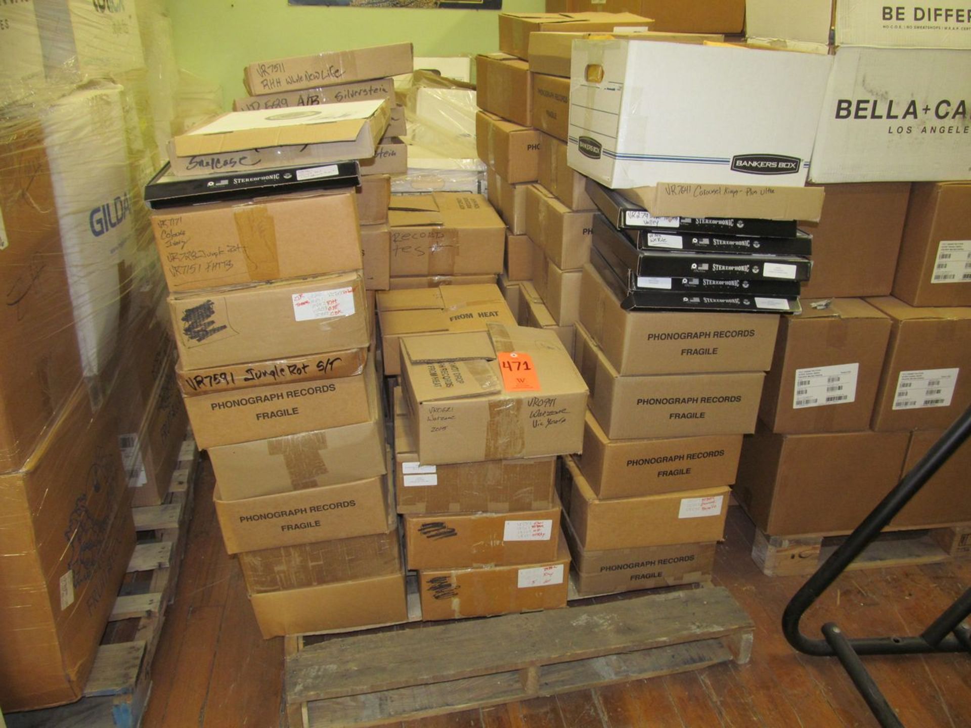 Lot – Misc. Vinyl Test Presses (on Pallet), Consisting of: 800-lps (approx.) in (75) approx. Boxes