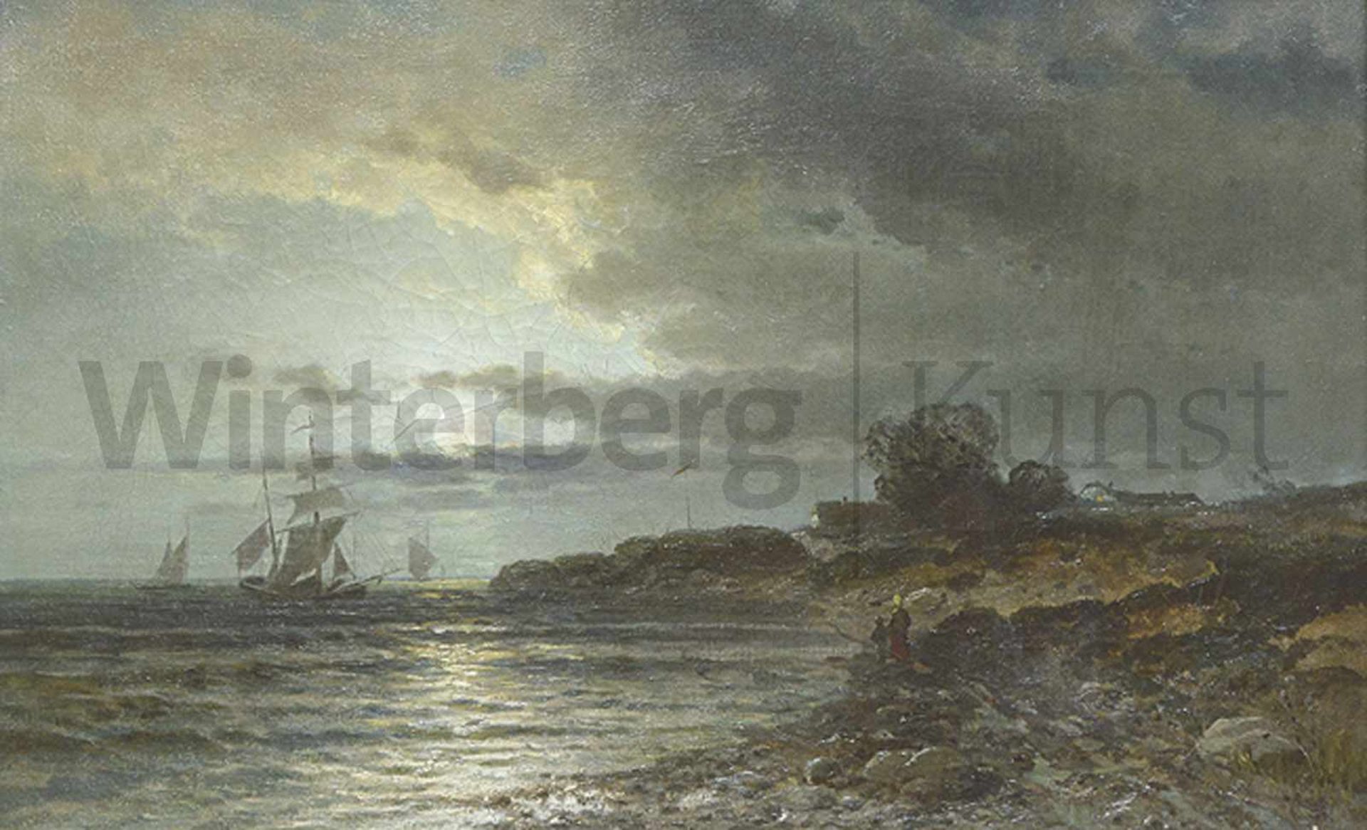 HANS VÖLCKER Pyritz 1865 - 1944 WiesbadenSegelschiffe auf der Ostsee bei Mondschein, im