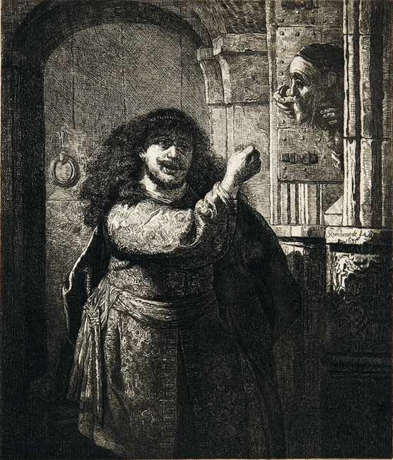 REMBRANDT - KopienDer Fremde an der Haustür. Radierung von Carl Ludwig Stieglitz nach der 1635