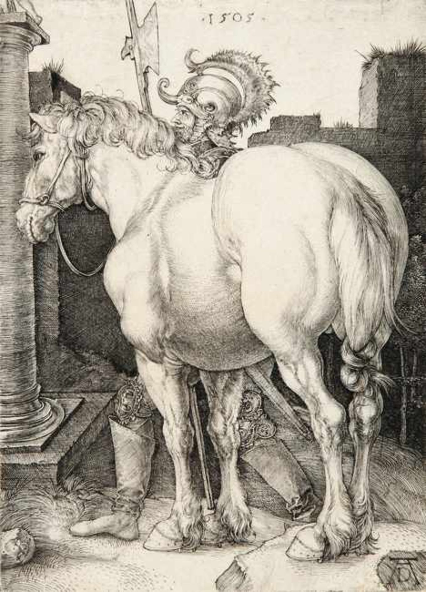 ALBRECHT DÜRER 1471 - Nürnberg - 1528Das große Pferd. Kupferstich 1505. Bartsch 97. Meder 94, b (von