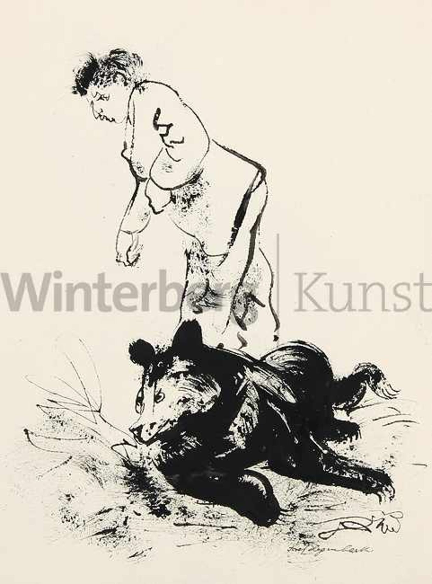 JOSEF HEGENBARTH Böhmisch-Kamnitz 1884 - 1962 DresdenZu Füßen eines Mannes liegender Bär -