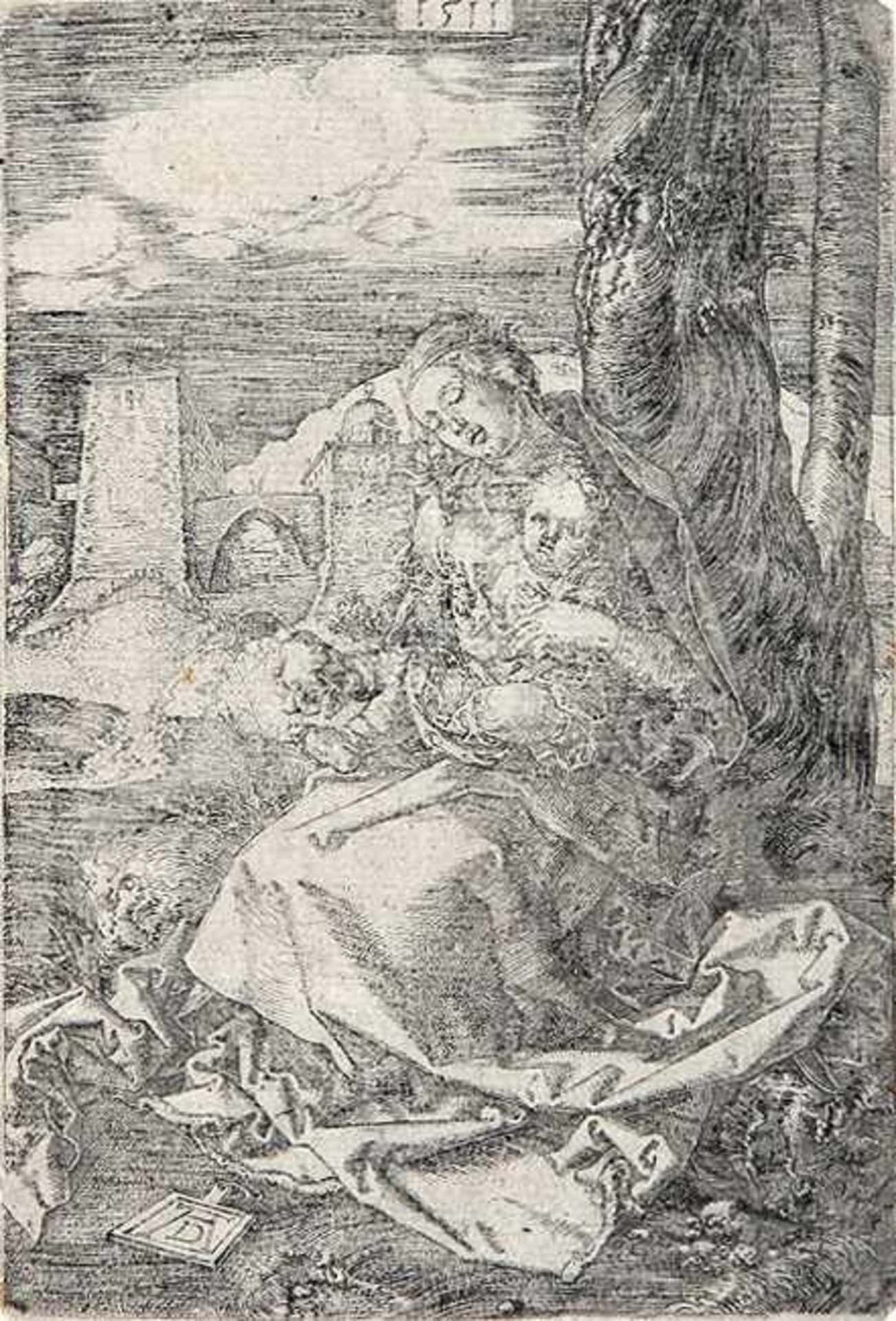 ALBRECHT DÜRER 1471 - Nürnberg - 1528Die Jungfrau mit der Birne. Kupferstich 1511. Bartsch 41. Meder