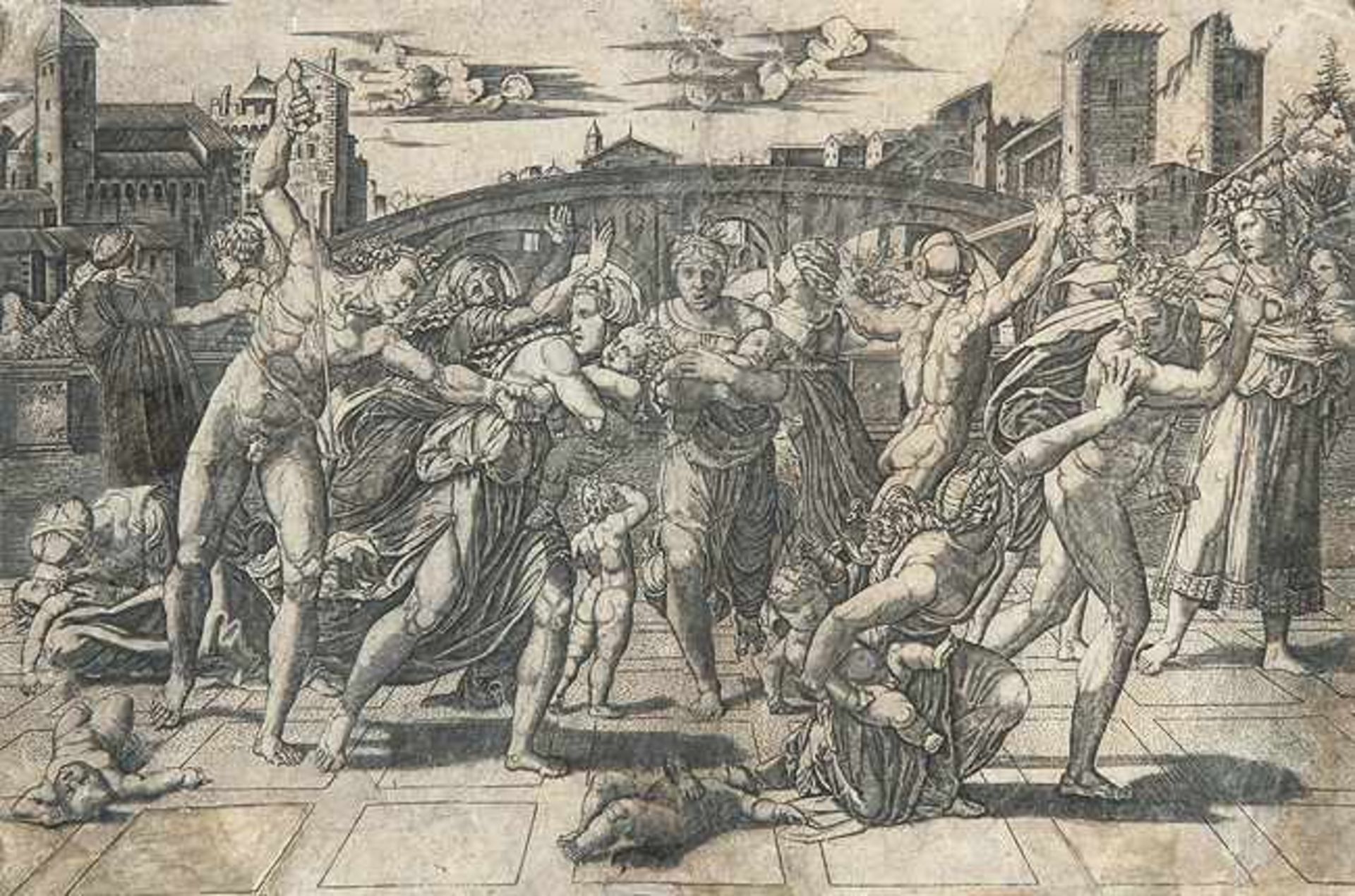 MARCANTONIO RAIMONDI Argini bei Bologna um 1480 - 1527/34 Bologna"Der Bethlehemitische Kindermord.
