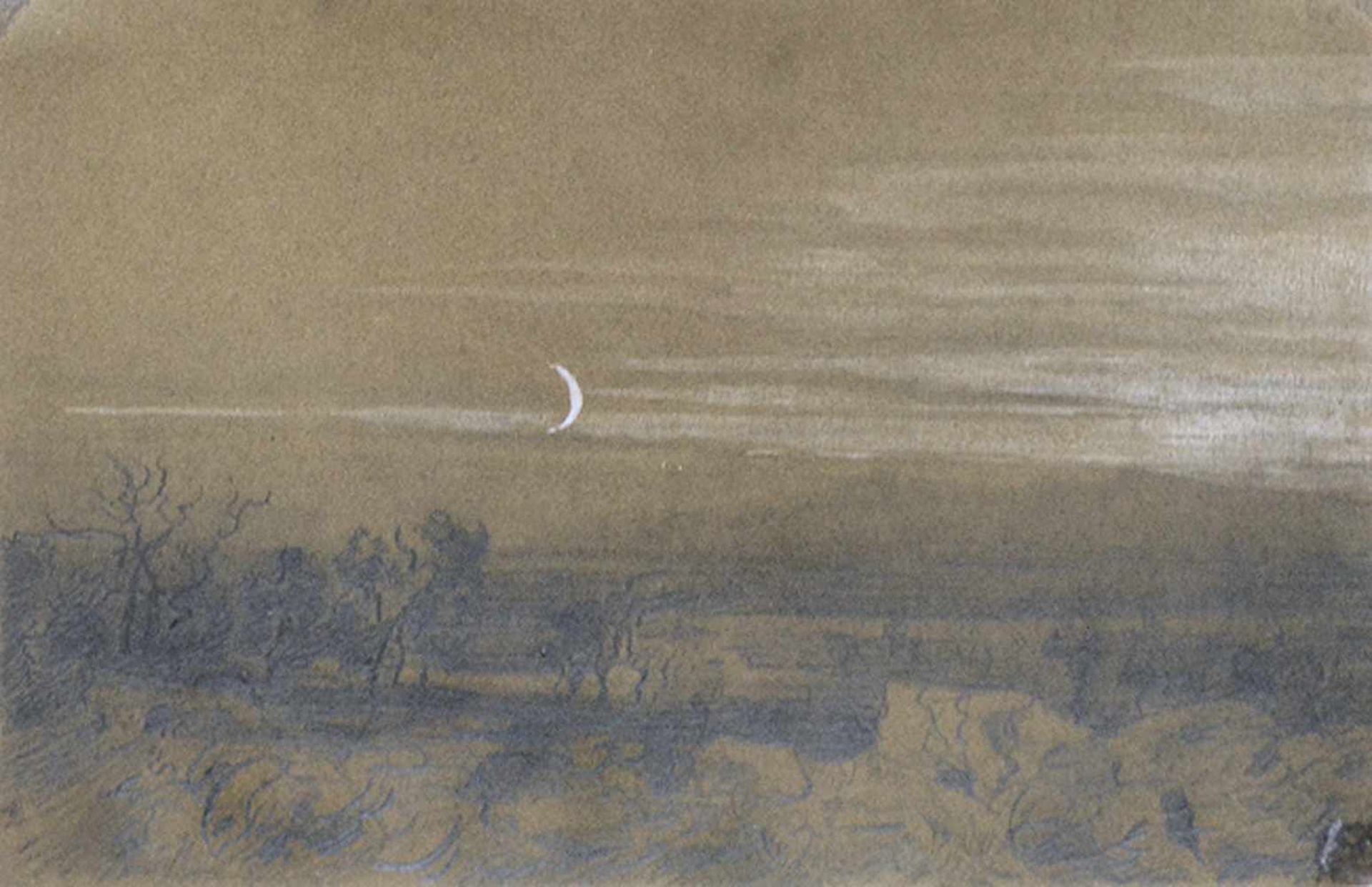 HEINRICH FUNK Herford 1807 - 1877 StuttgartNächtliche Landschaft mit Mondsichel. Stellenweise in