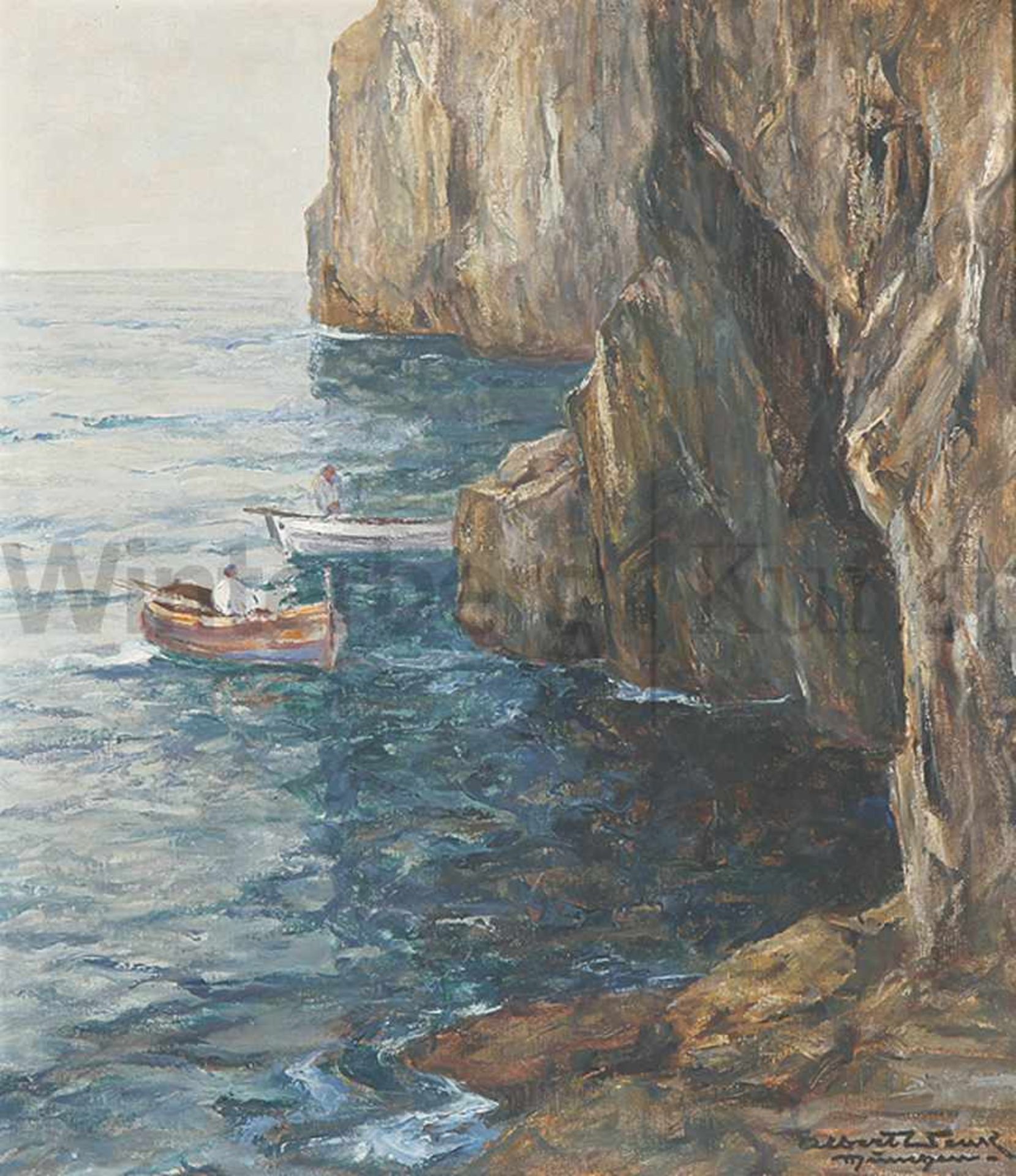 ALBERT WENK Bühl/Baden 1863 - 1934 MünchenFischerboote am Eingang zur blauen Grotte auf Capri. Oel