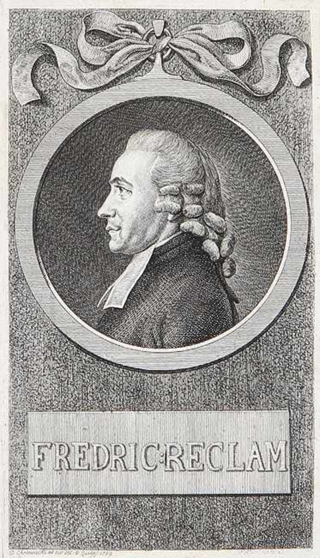 DANIEL NIKOLAUS CHODOWIECKI Danzig 1726 - 1801 BerlinPortrait des Predigers Fr. Reclam. Frontispiz