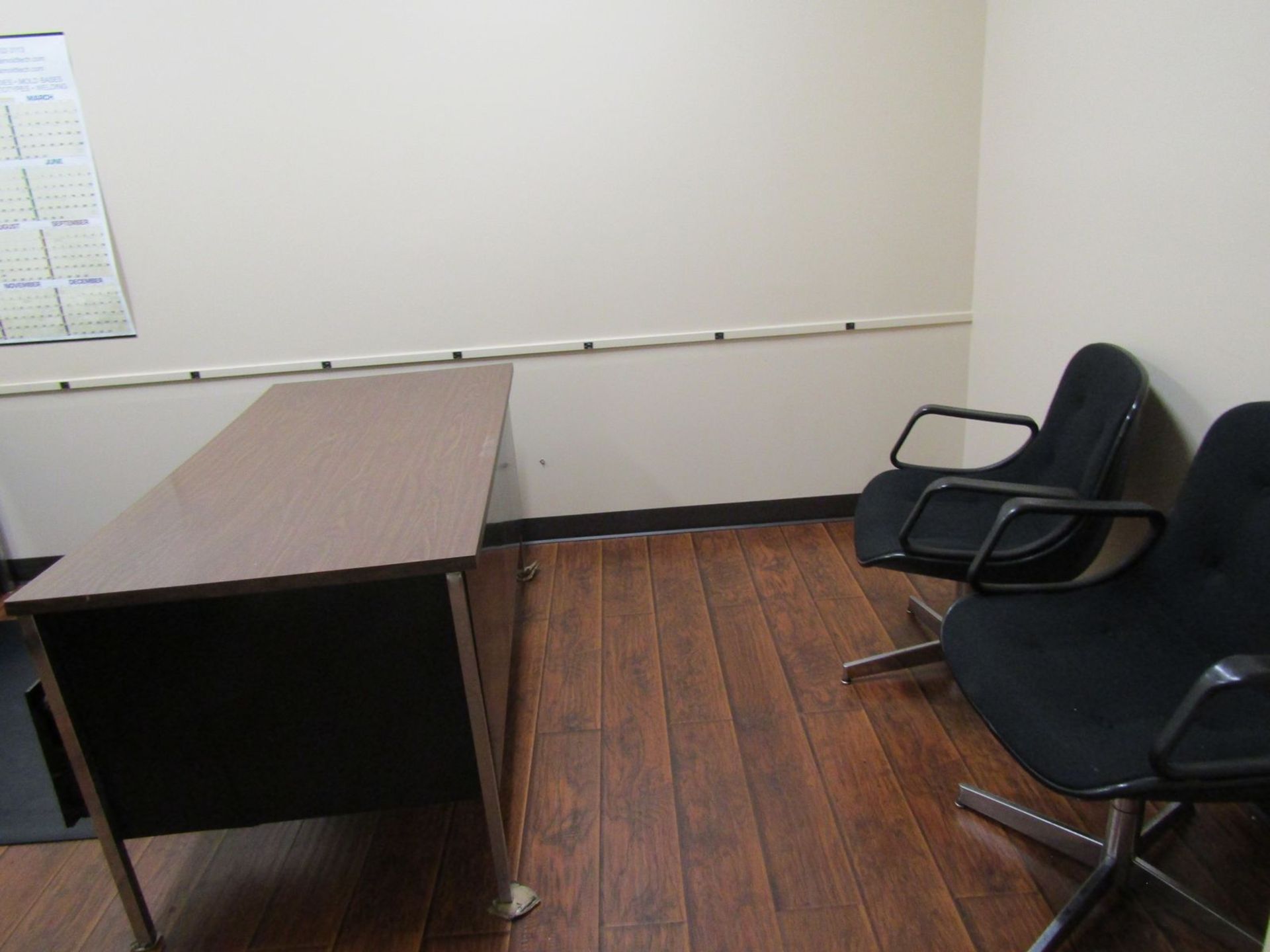 Lot - Contents of Office, to Include: (1) Desk, (1) Credenza, (3) Chairs, & (1) 2-Drawer Filing