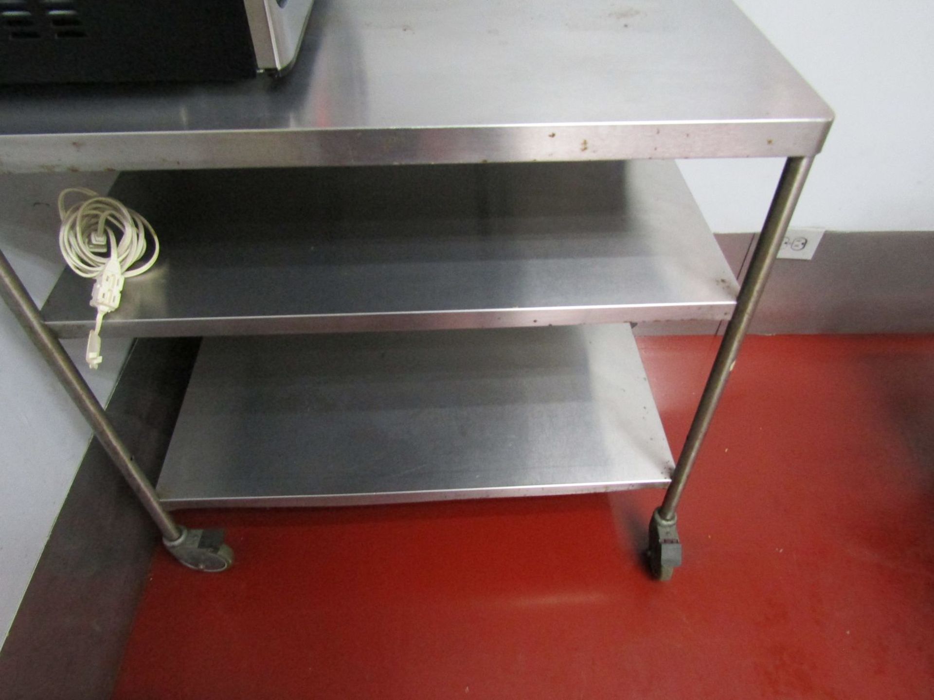 Lot - Lunch Room Furniture, to Include: (9) Lunch Tables, (5) Stainless Steel Microwave Stands, & ( - Image 2 of 3