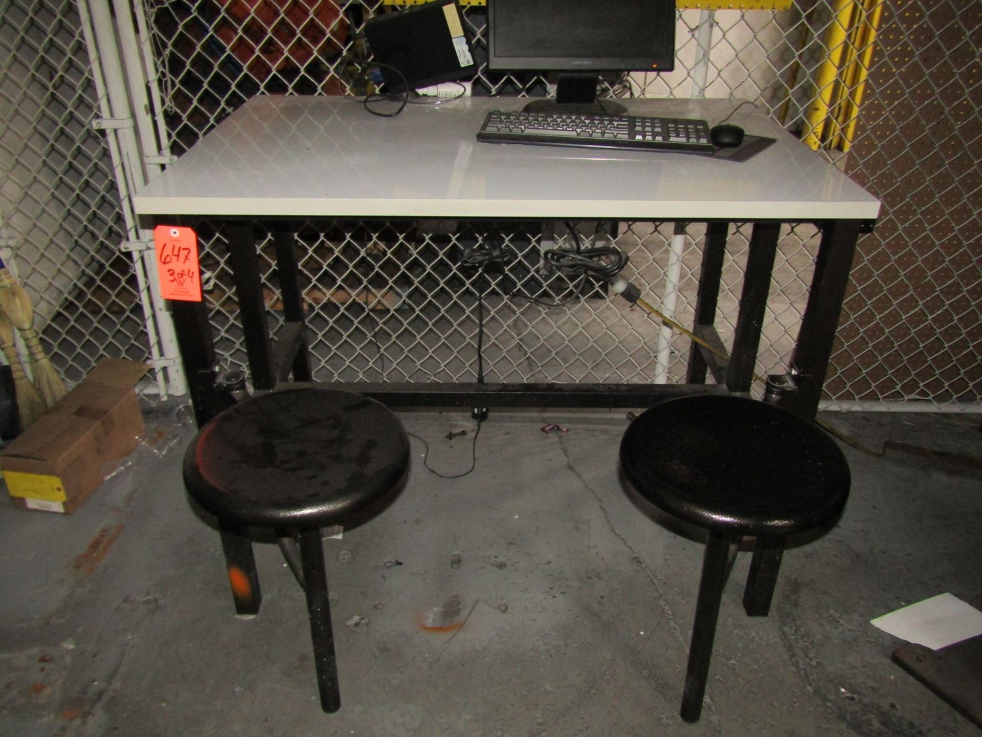 Lot - (4) 47.5 in. x 31.5 in. Work Stations; with Swing-Away Steel Stools & Electrical Outlets - Image 3 of 4