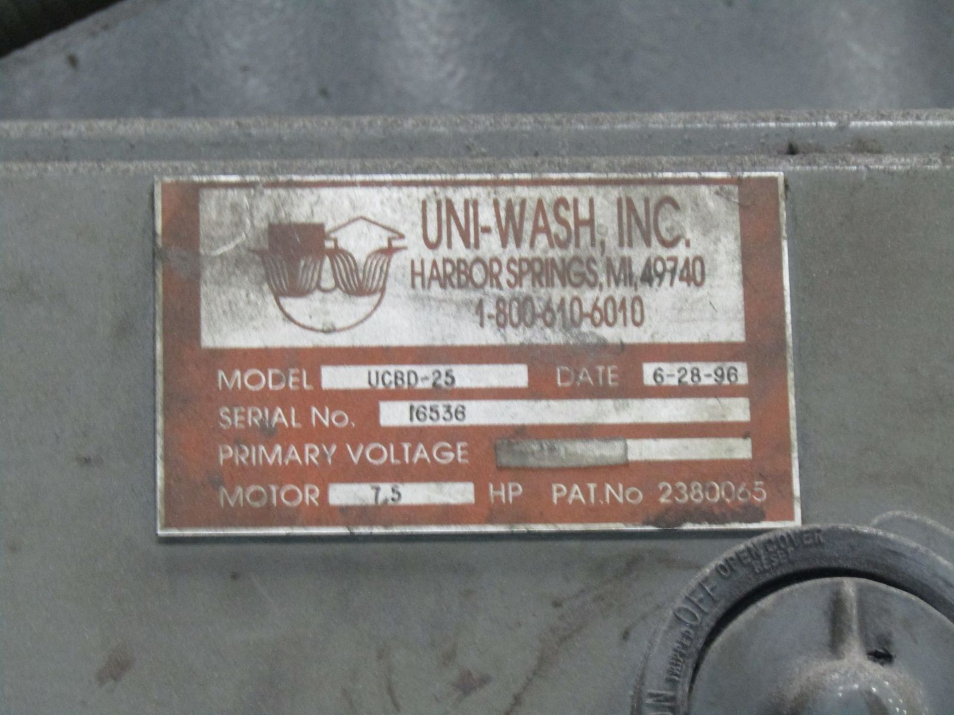 Uni-Wash Inc. Model UCBD-25 Wet Type Dust Collector, S/N: 16536; with 7.5-HP - Image 3 of 3