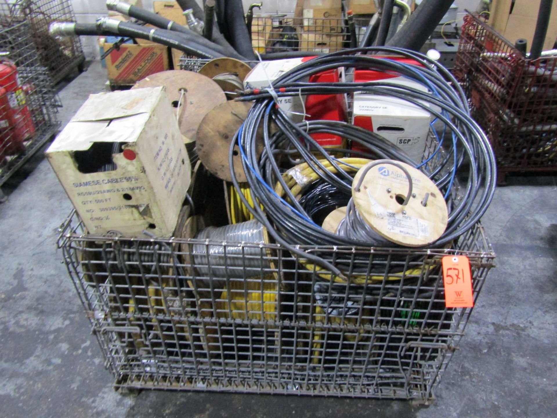 Lot - Steel Wire Basket with Contents of Assorted Wire