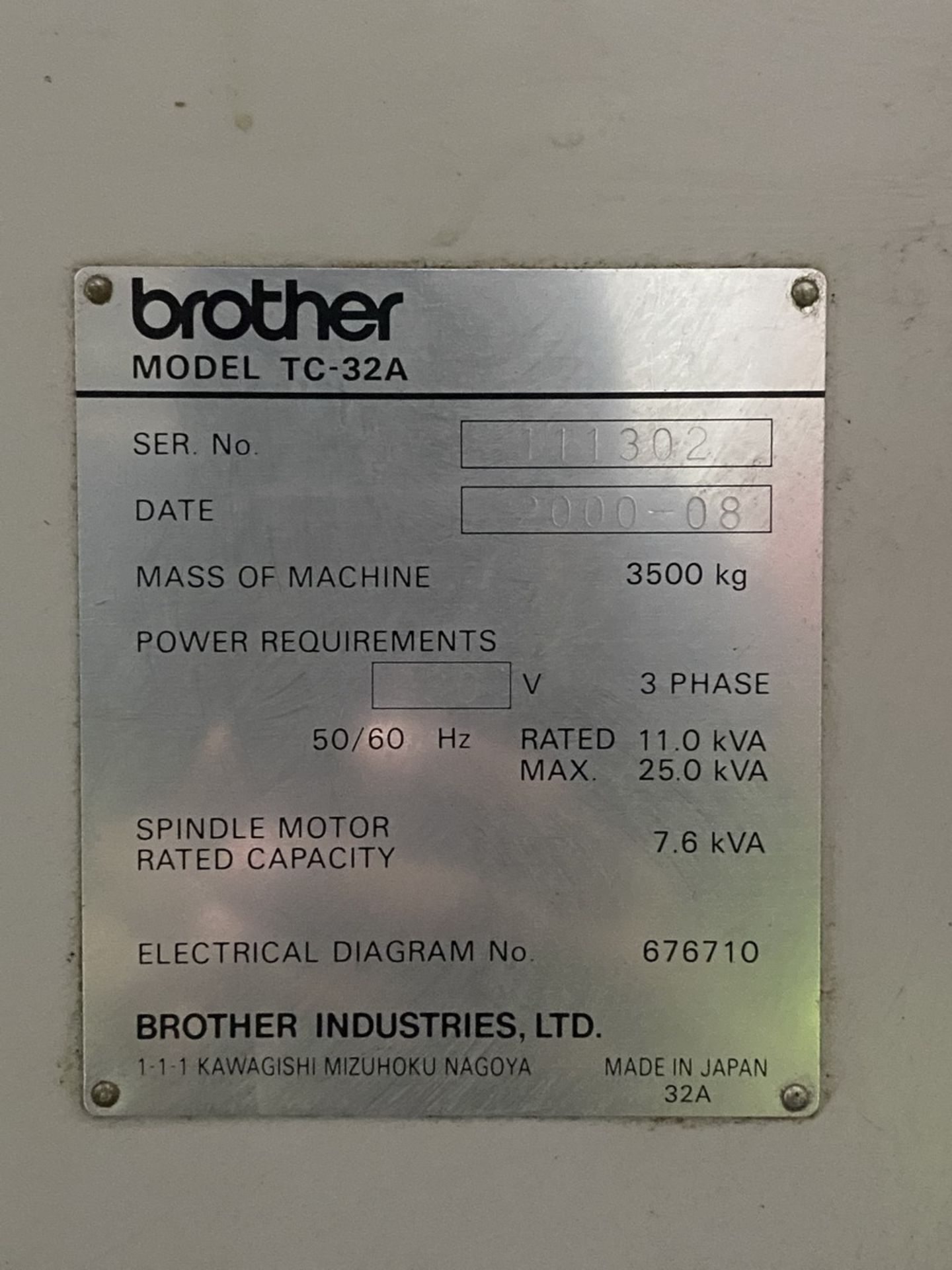 Brother Model TC-32A CNC Drilling & Tapping Center, S/N: 111302 (2000); with 26-Position ATC - Image 9 of 9