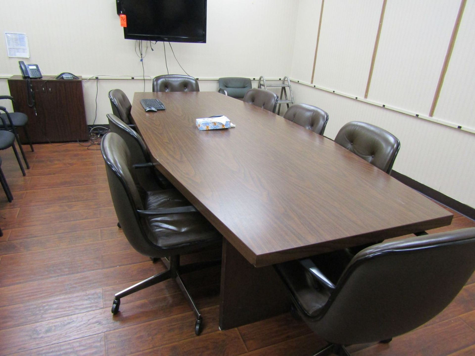 Lot - Remaining Contents of Conference Room, to Include: 10 ft. Conference Table, (8) Leather