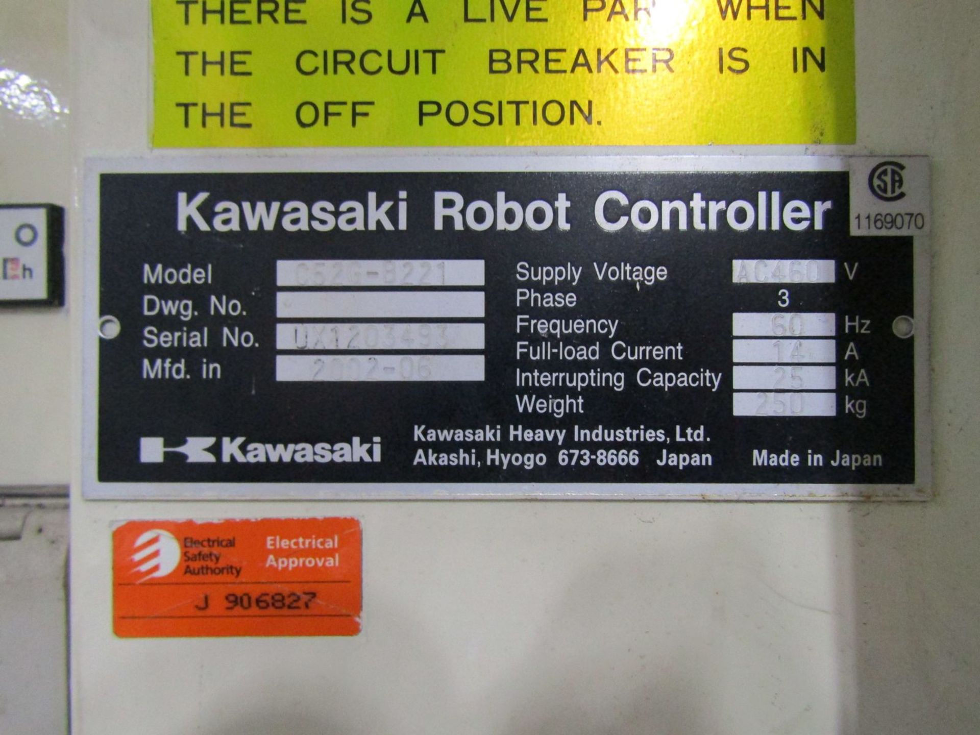Kawasaki 6-Axis Model UX120G-E005 Robot, S/N: UX1203493 (2002); with Model C52G-B221 Controller - Image 5 of 5