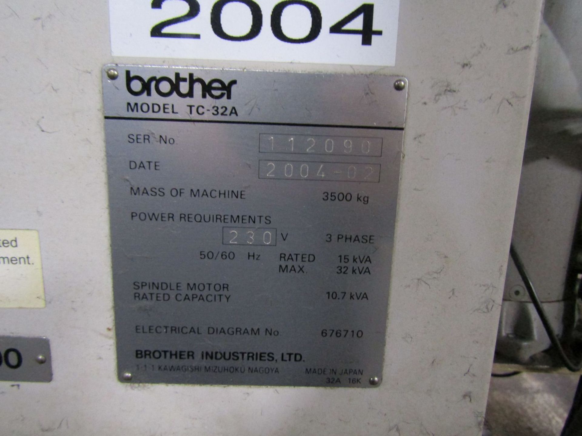 Brother Model TC-32A CNC Drilling and Tapping Center, S/N: 112090 (2004); with Brother CNC Controls - Image 10 of 10