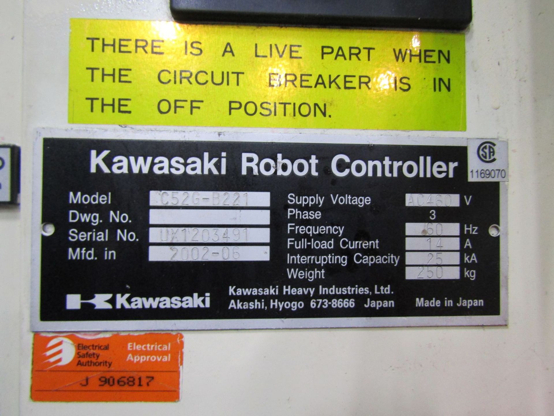 Kawasaki 6-Axis Model UX120G-E005 Robot, S/N: UX1203491 (2002); with Model C52G-B221 Controller - Image 5 of 5