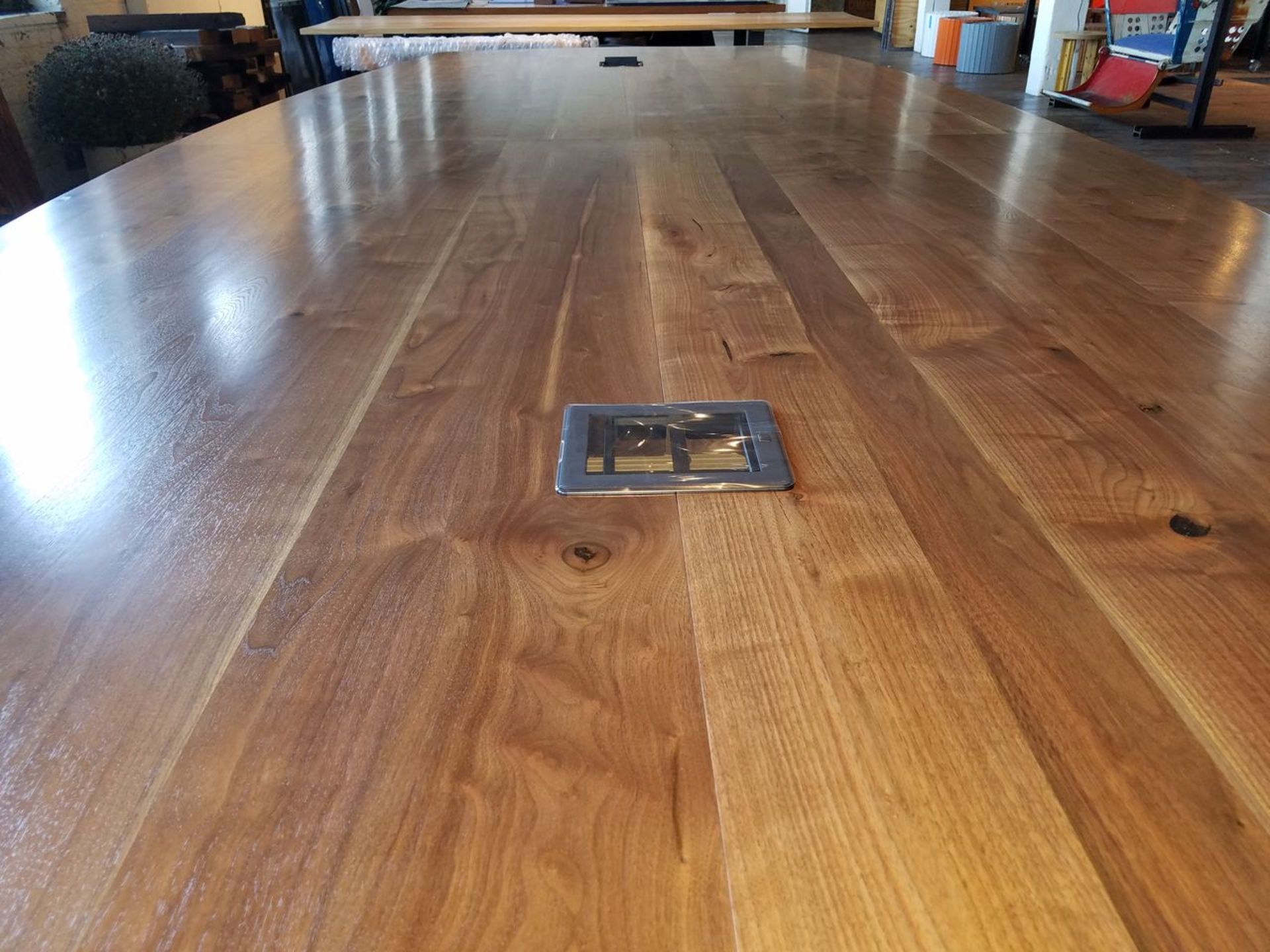 1 – Handcrafted Solid Walnut Boat-Shape Conference Table; with Power & Data Outlets, Overall - Image 3 of 4