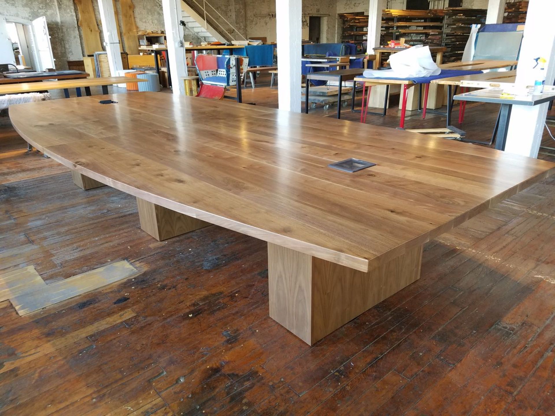 1 – Handcrafted Solid Walnut Boat-Shape Conference Table; with Power & Data Outlets, Overall - Image 2 of 4