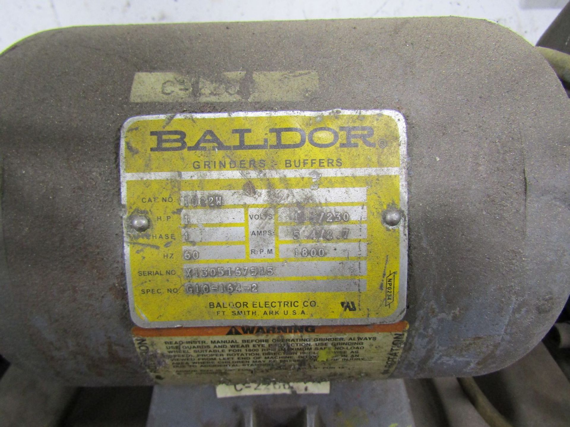 Baldor 10 in. Model 1022W Double End Bench Grinder; with 1-HP Motor, 1,800 RPM, 1-Ph, Mobile - Image 3 of 3