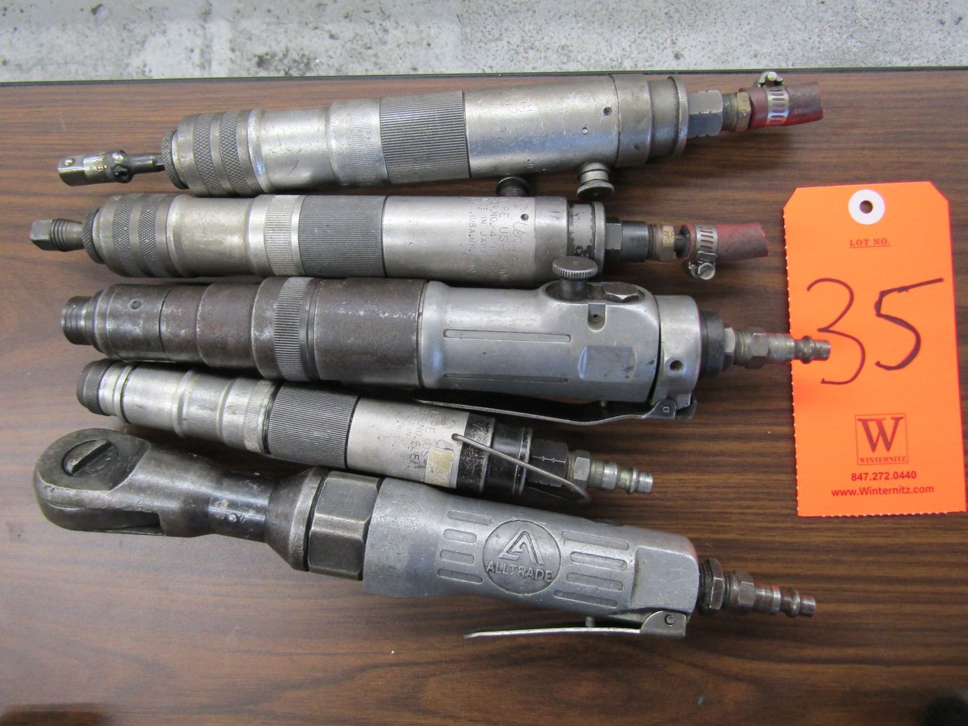 Lot - (5) Pneumatic Drivers, (1) Alltrade 3/8 in. Drive Angle Ratchet, (4) Aimco Uryu 1/4 in.