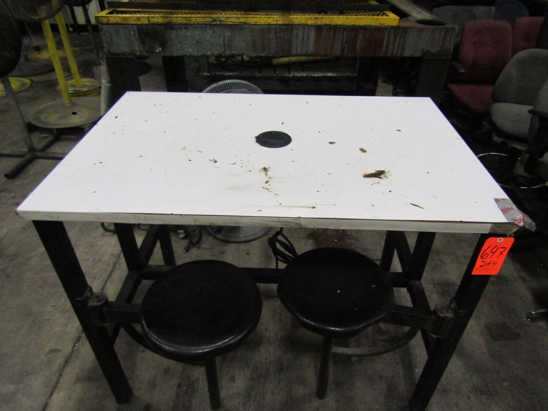 Lot - (4) 47.5 in. x 31.5 in. Work Stations; with Swing-Away Steel Stools & Electrical Outlets - Image 2 of 4