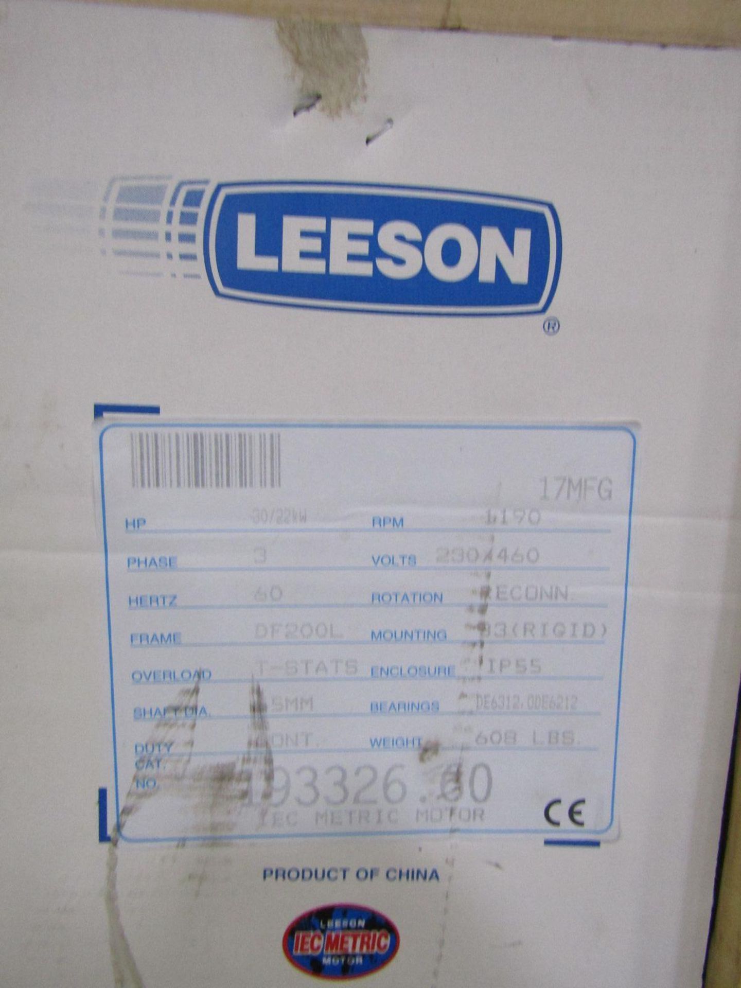 Leeson 30-HP Electric Motor; 1,190-RPM, DF200L Frame, (New Crated)