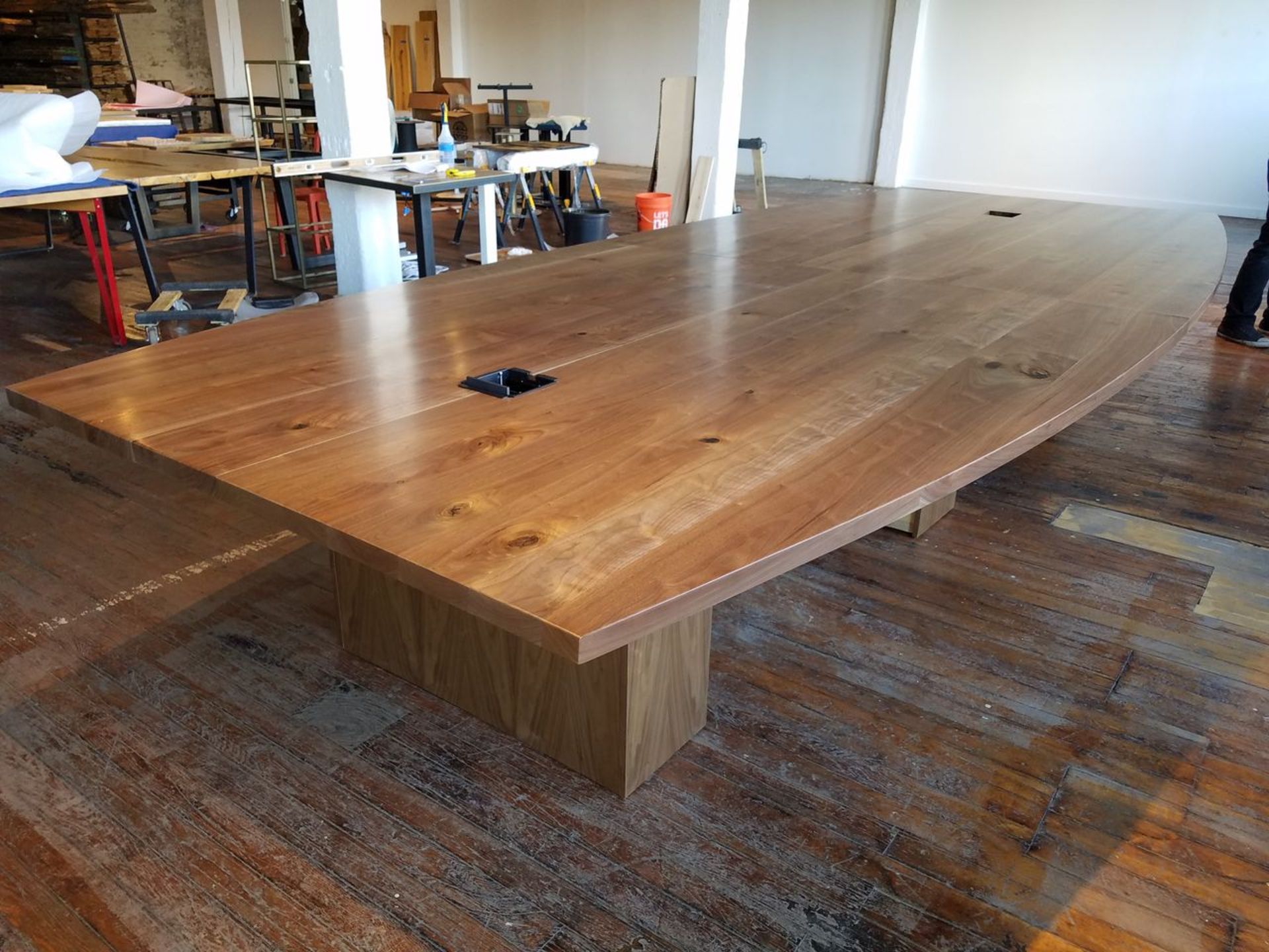 1 – Handcrafted Solid Walnut Boat-Shape Conference Table; with Power & Data Outlets, Overall