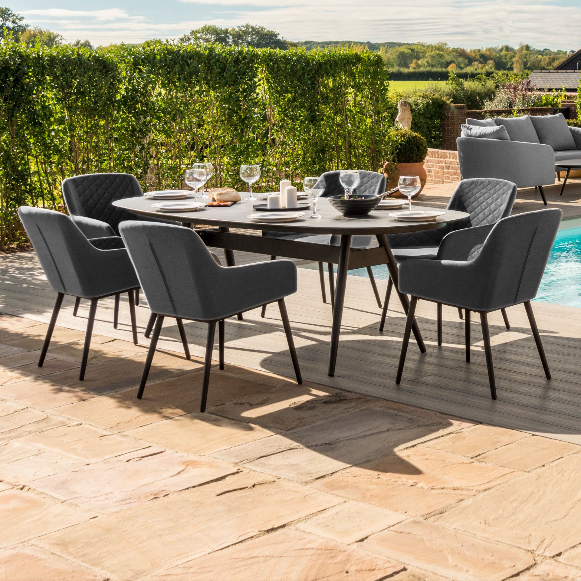 Zest 6 Seat Oval Outdoor Fabric Dining Set (Flanelle) *BRAND NEW* - Image 3 of 7