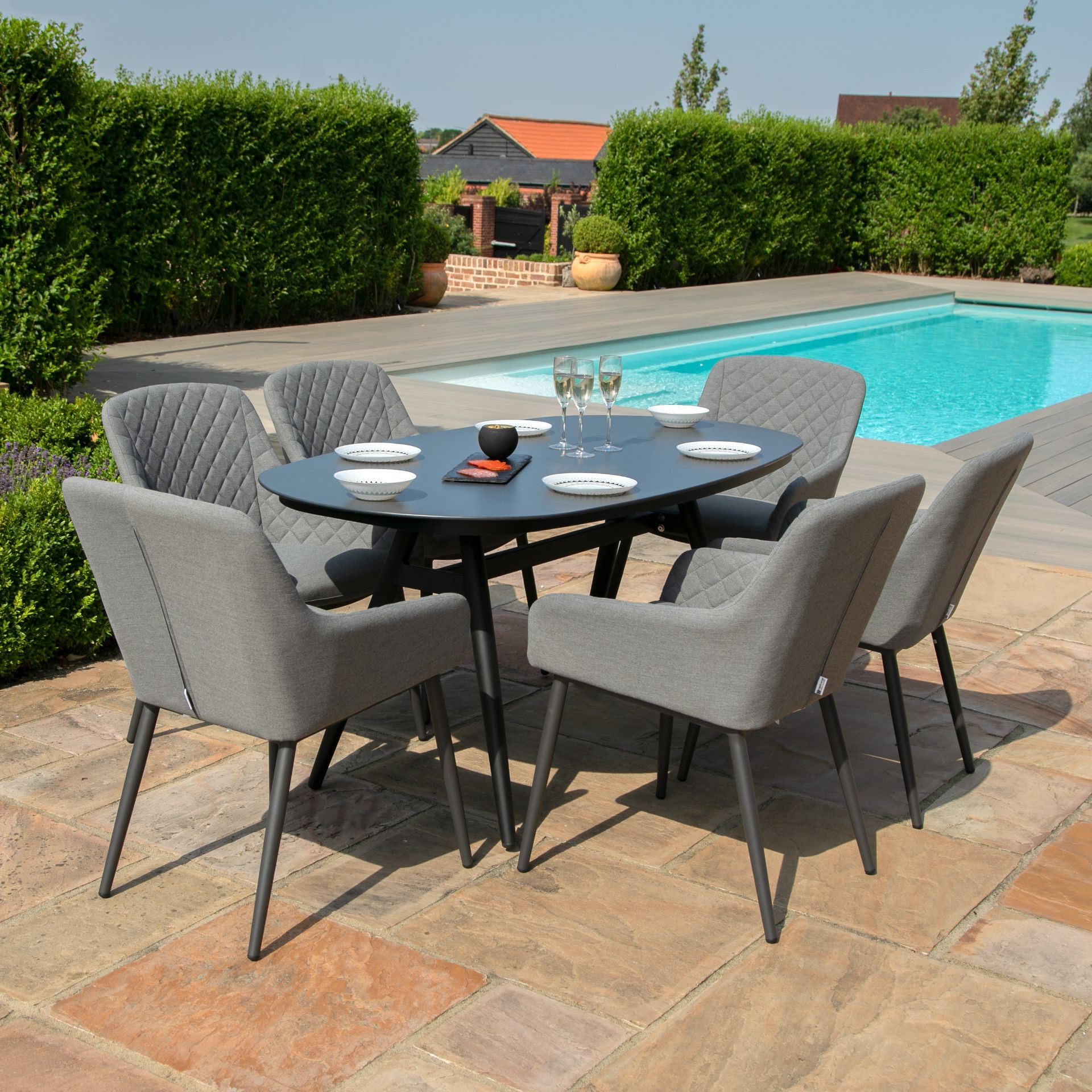 Zest 6 Seat Oval Outdoor Fabric Dining Set (Flanelle) *BRAND NEW*