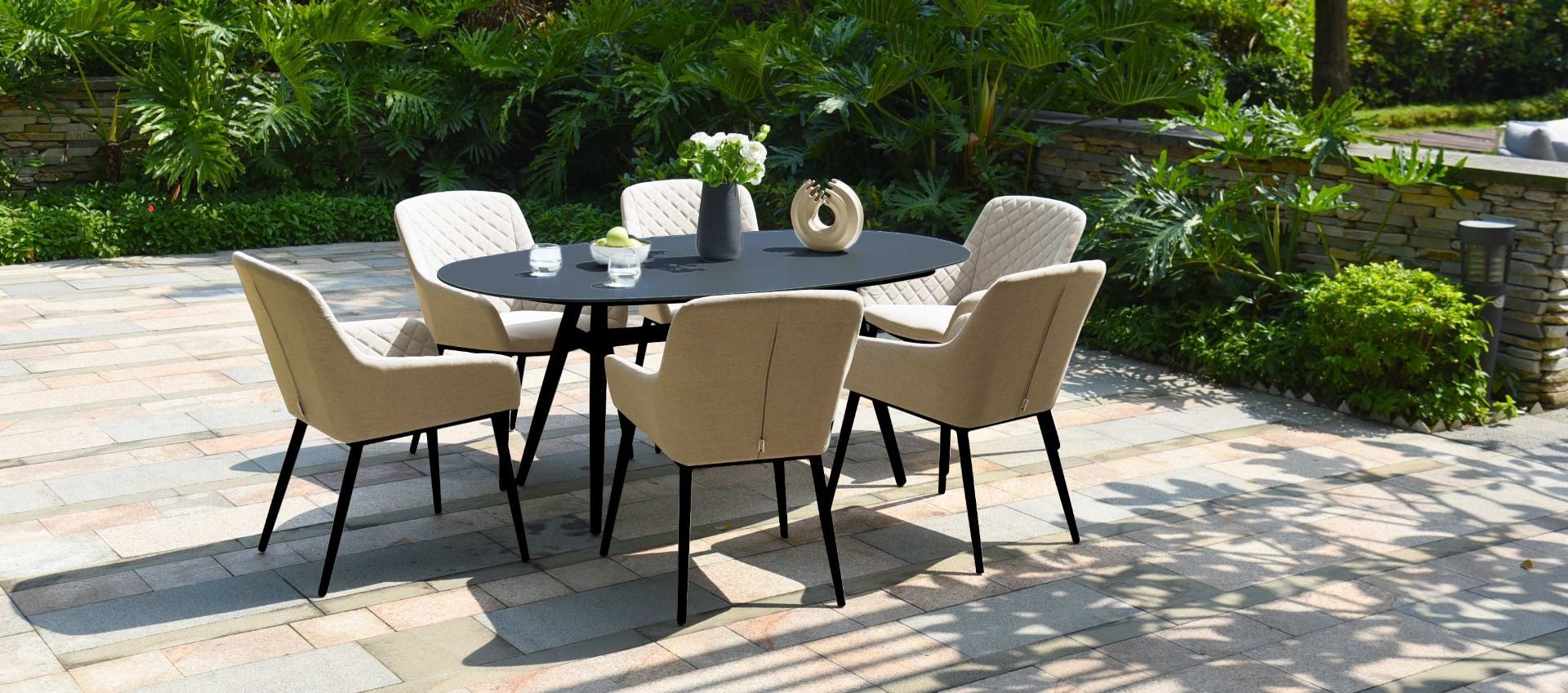 Zest 6 Seat Oval Outdoor Fabric Dining Set (Taupe) *BRAND NEW* - Image 3 of 5