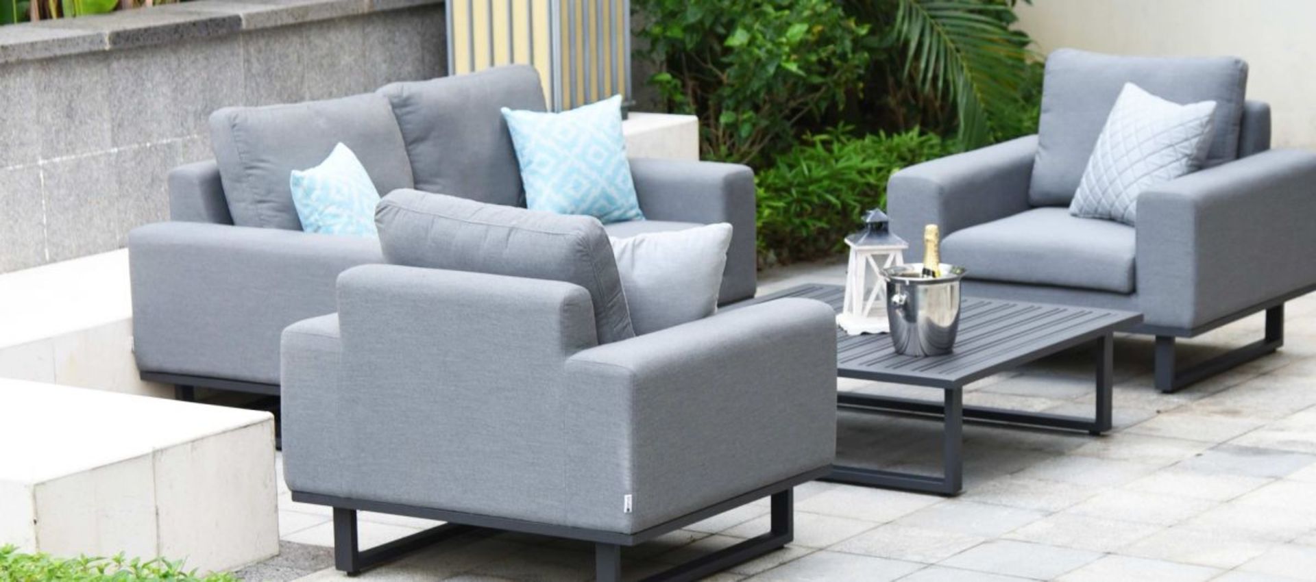 Ethos Outdoor 2 Seat Sofa Set With Coffee Table (Flanelle) *BRAND NEW*