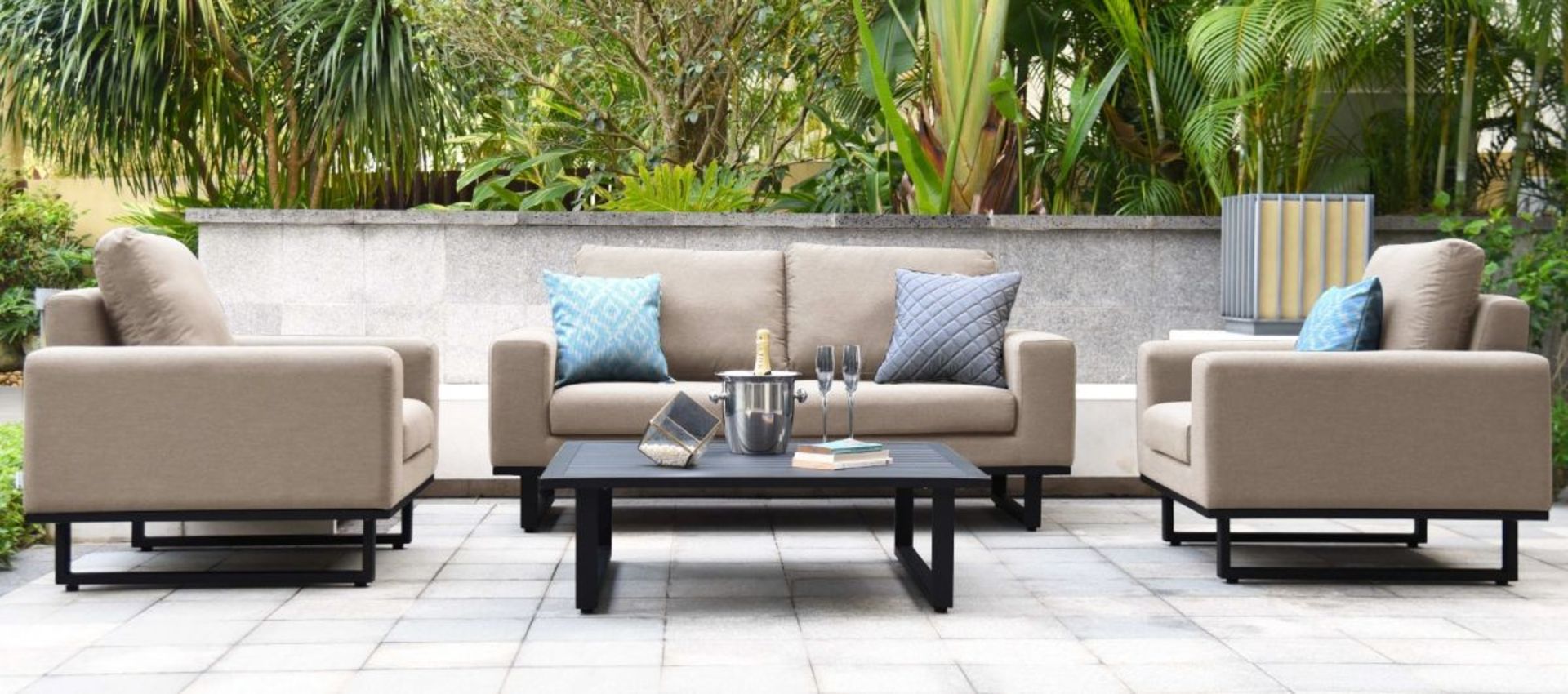 Ethos Outdoor 2 Seat Sofa Set With Coffee Table (Taupe) *BRAND NEW*