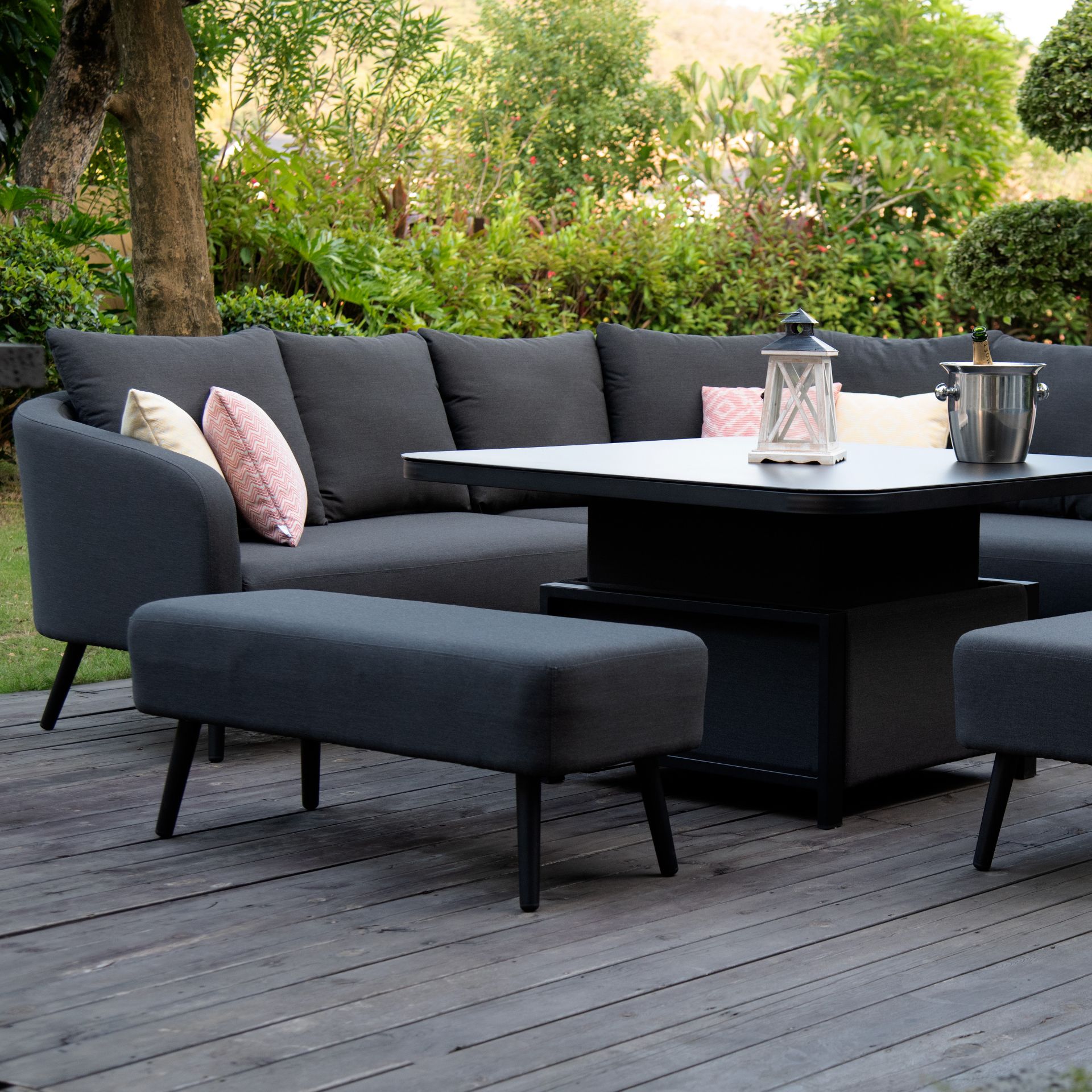 Ambition Outdoor Square Dining Set With Rising Table (Charcoal) *BRAND NEW* - Image 2 of 6