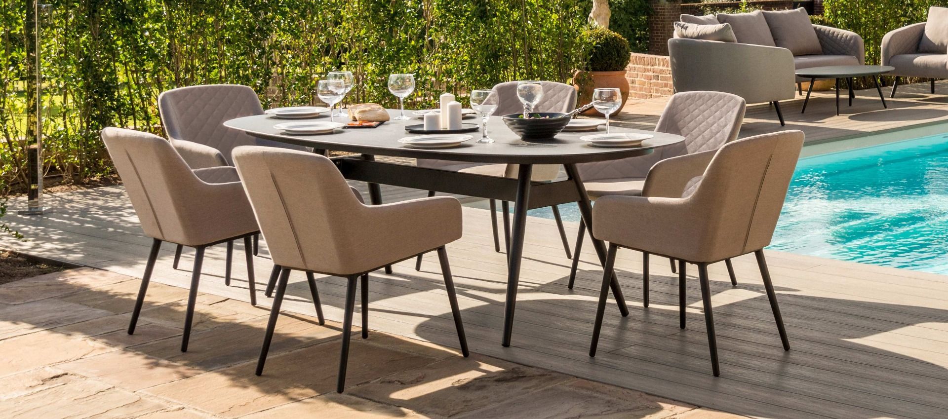 Zest 6 Seat Oval Outdoor Fabric Dining Set (Taupe) *BRAND NEW* - Image 2 of 5