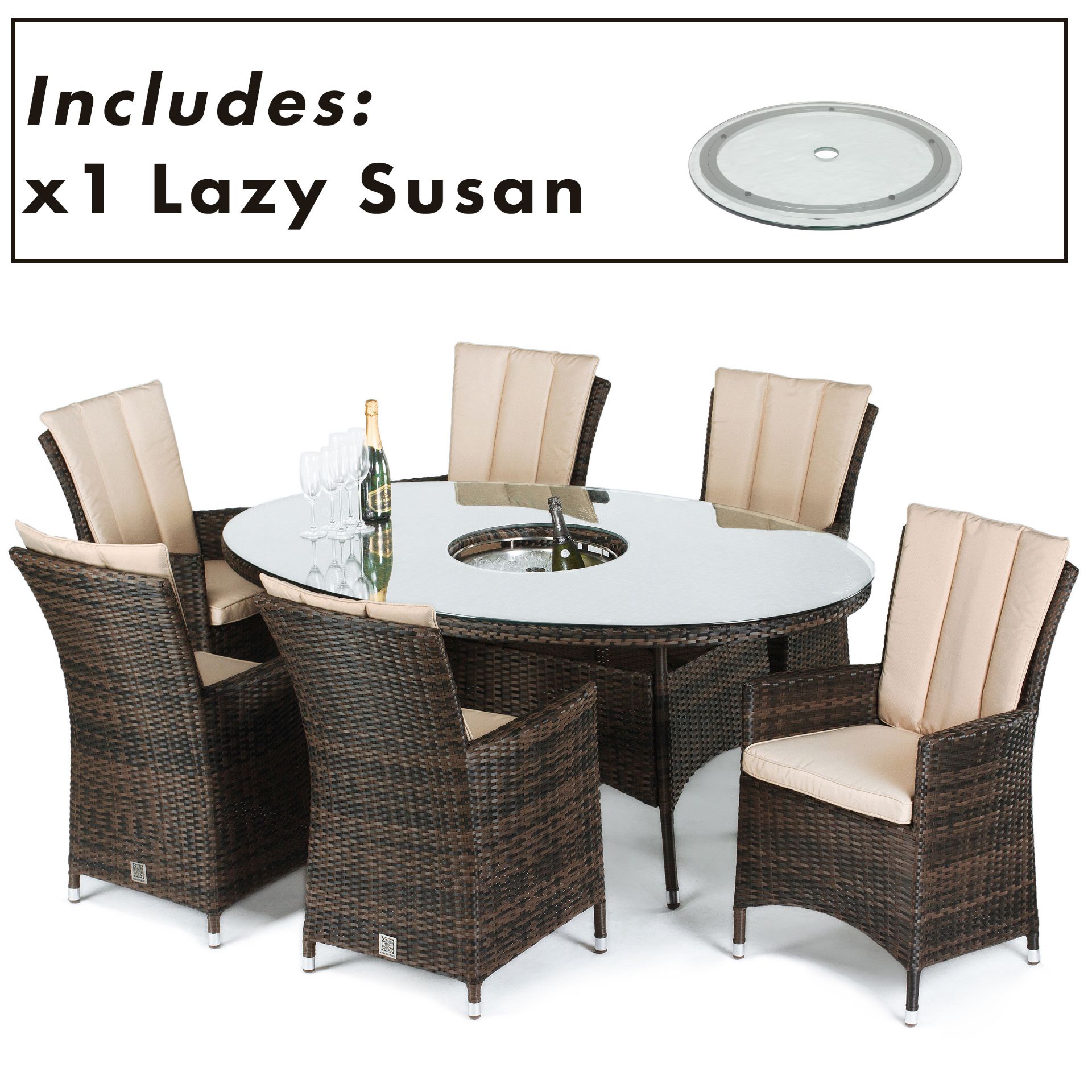 Rattan LA 6 Seat Oval Outdoor Dining Set With Lazy Susan (Brown) *BRAND NEW*