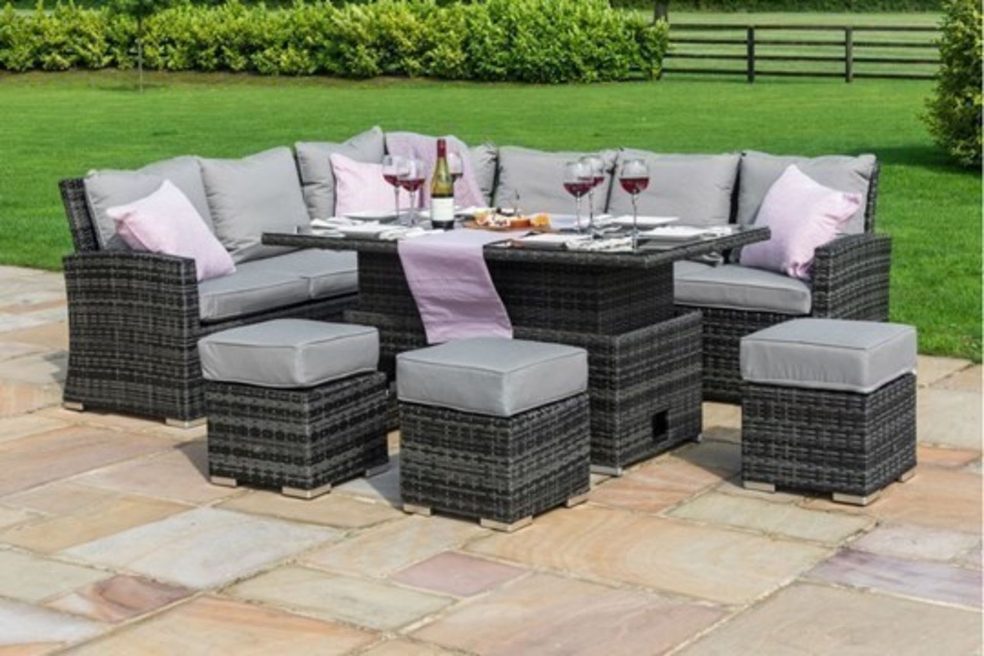 RESERVE MET Rattan Kingston Corner Outdoor Dining Set With Rising Table (Grey) *BRAND NEW* - Image 2 of 3