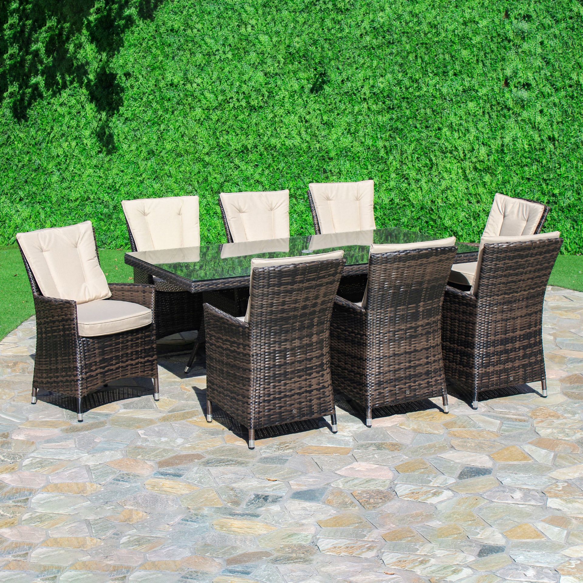 LA 8 Seat Rectangle Outdoor Dining Set (Brown) *BRAND NEW*