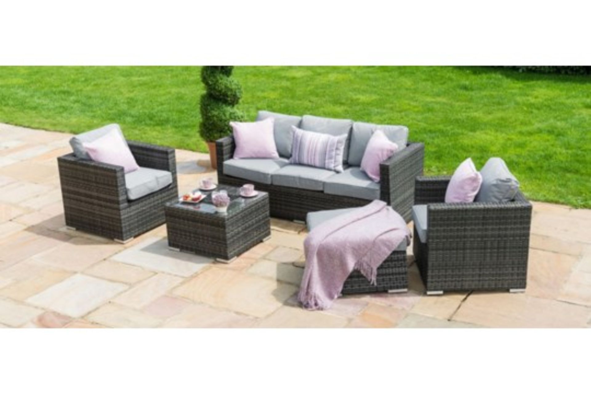 Reserve Met Rattan Georgia 3 Seat Sofa Set With Ice Bucket (Grey) *BRAND NEW*