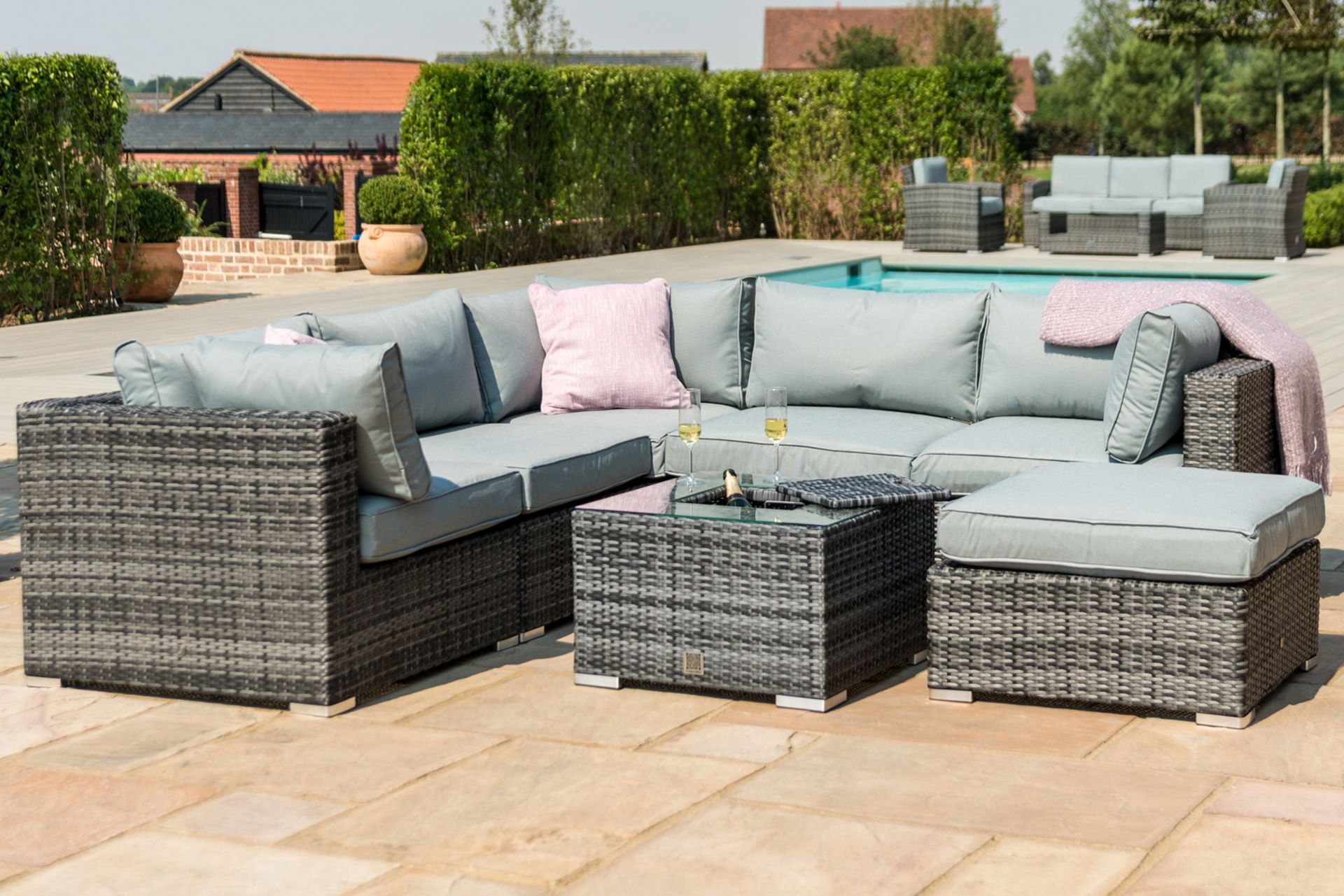 (RESERVE MET) Rattan London Corner Group Outdoor Sofa Set (Grey) *BRAND NEW* - Image 2 of 4