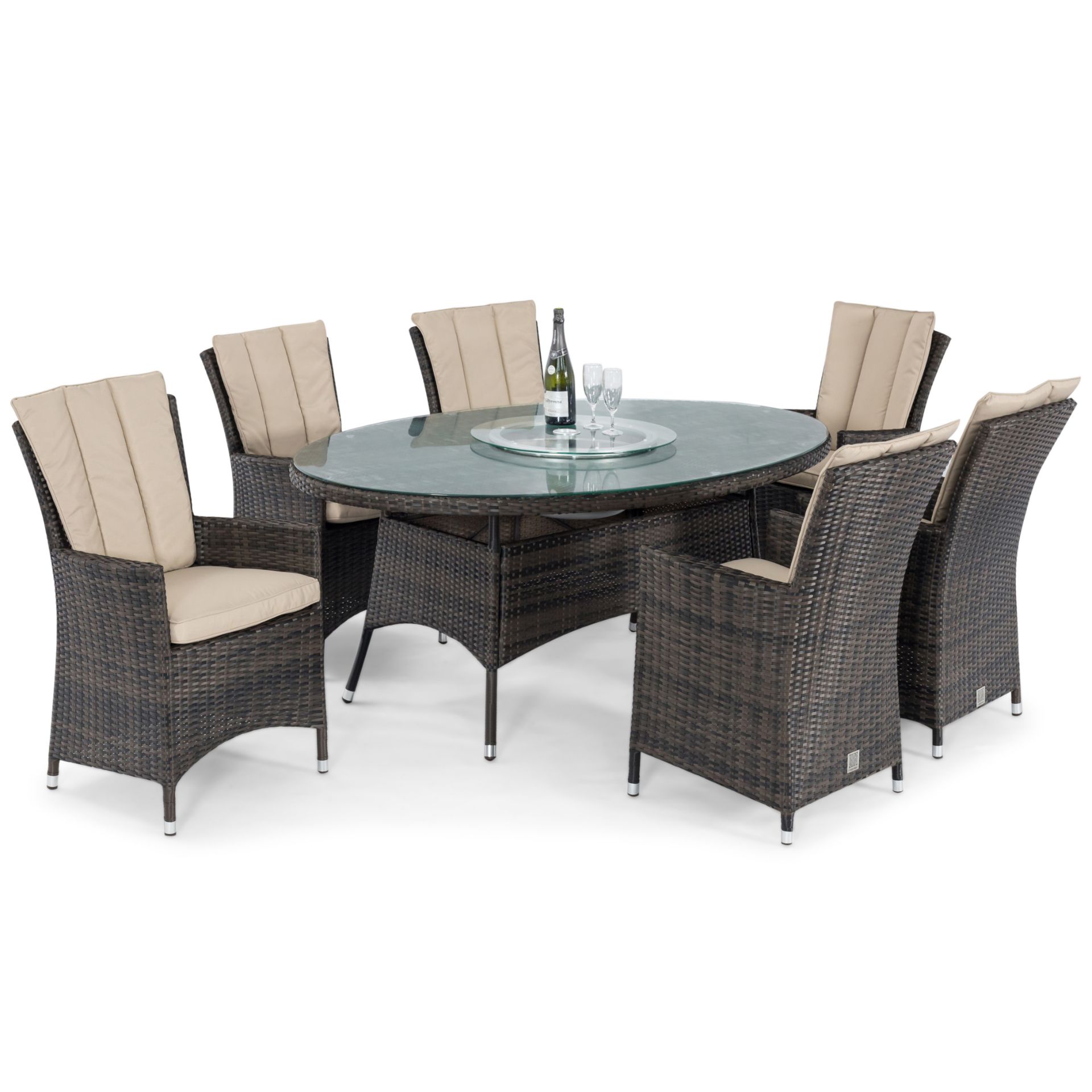 Rattan LA 6 Seat Oval Outdoor Dining Set With Lazy Susan (Brown) *BRAND NEW* - Image 4 of 4