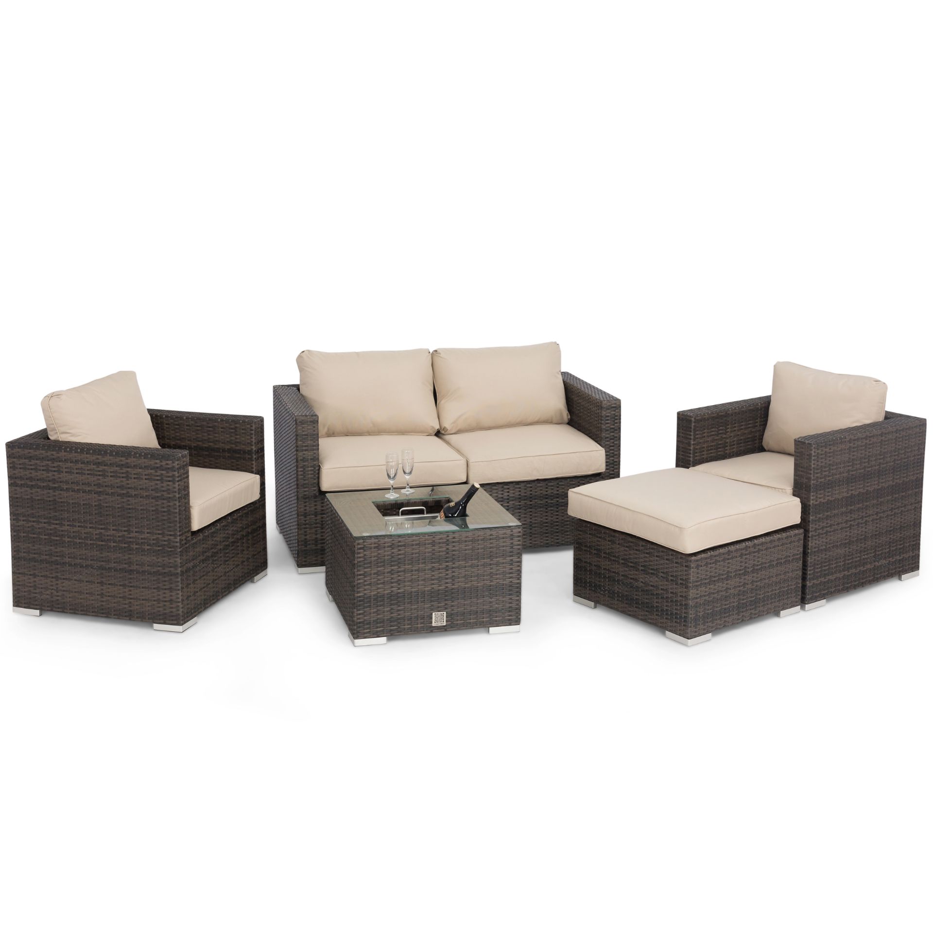 Rattan Georgia 2 Seat Outdoor Sofa Set With Ice Bucket (Brown) *BRAND NEW*